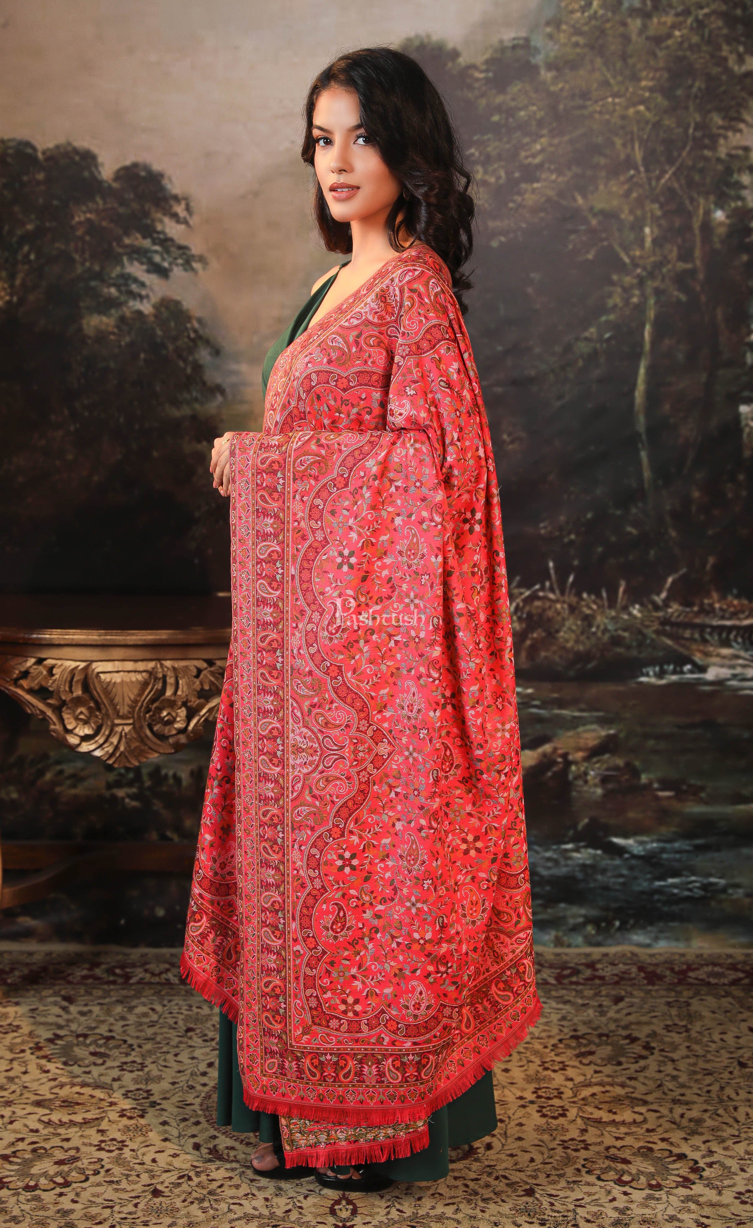 Pashtush women faux pashmina shawl, ethnic weave design, multi color - Image 2