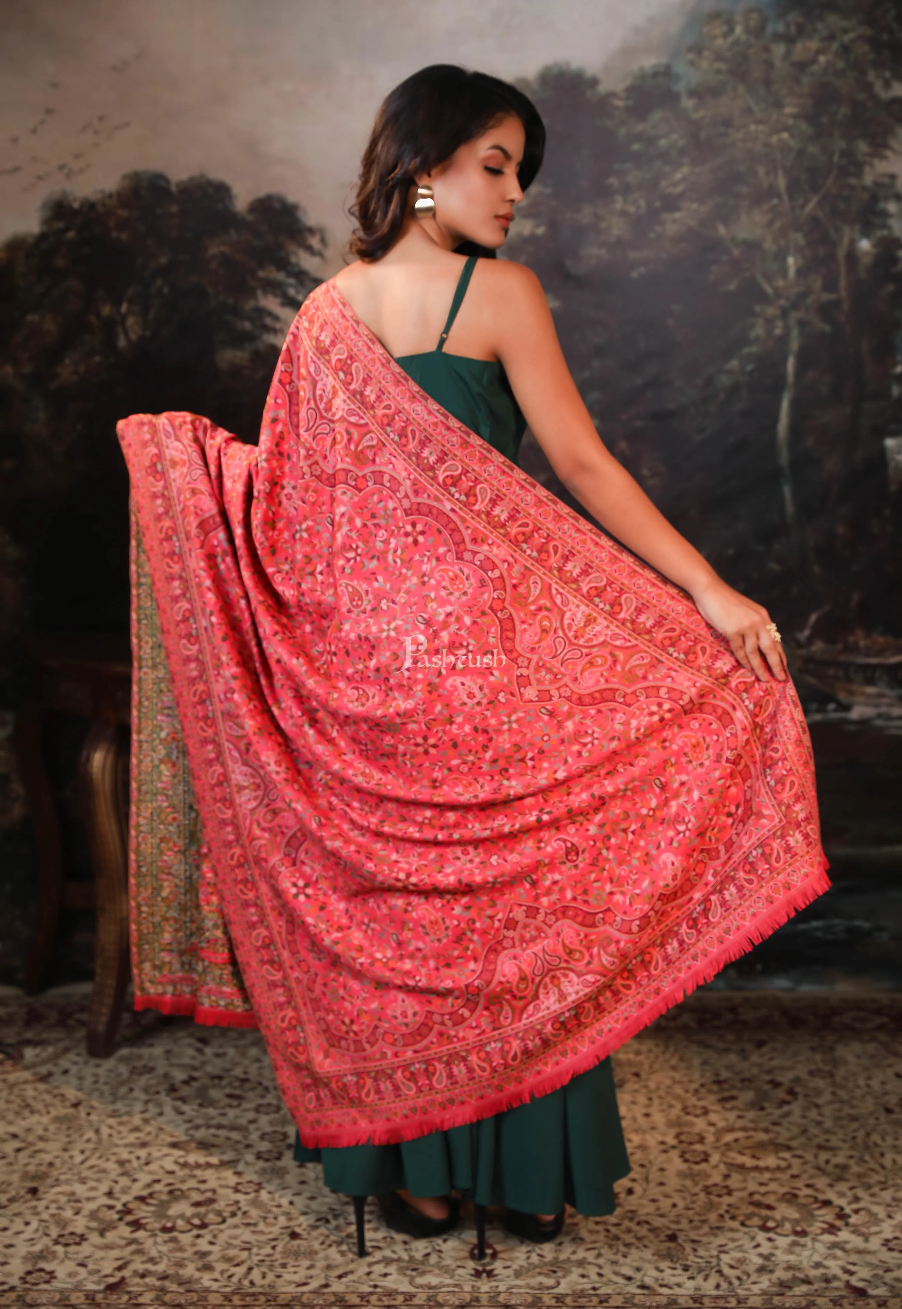 Pashtush women faux pashmina shawl, ethnic weave design, multi color - Image 3