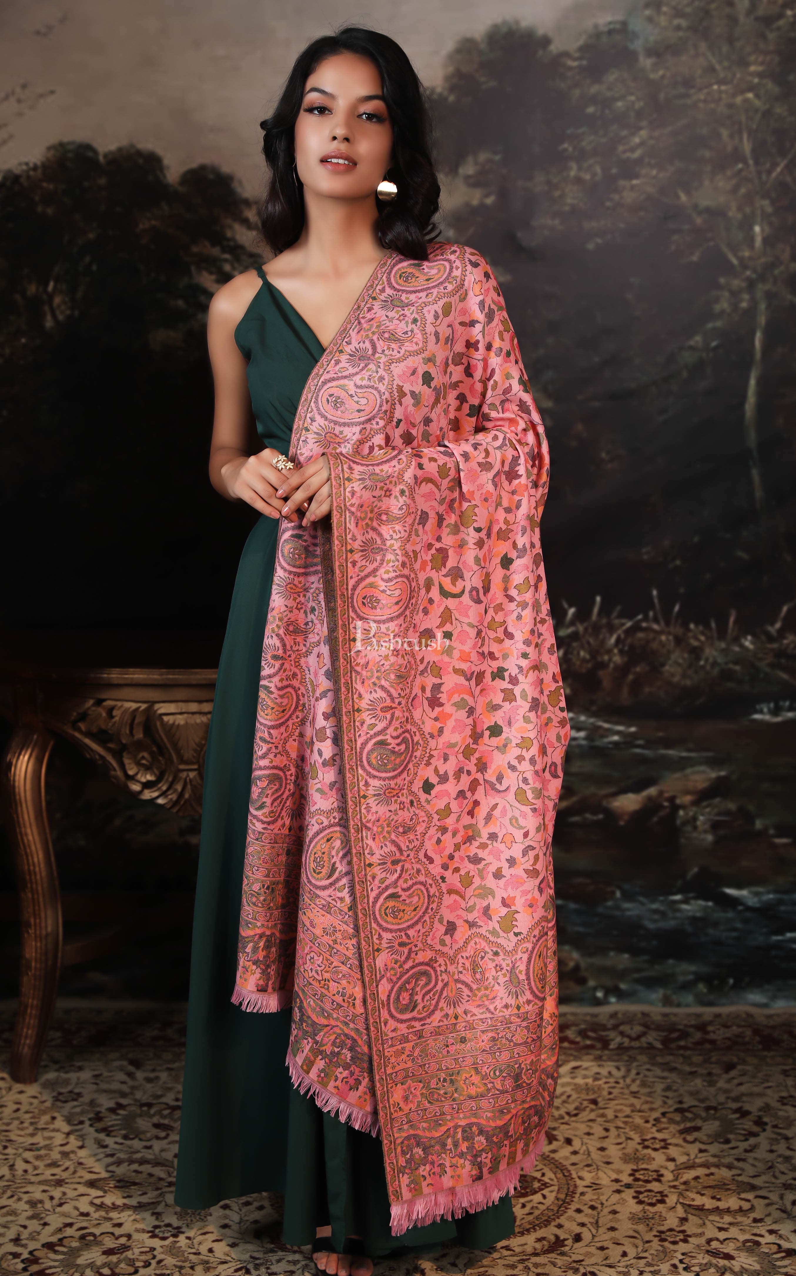 Pashtush women faux pashmina shawl, ethnic weave design, multi color - Image 3