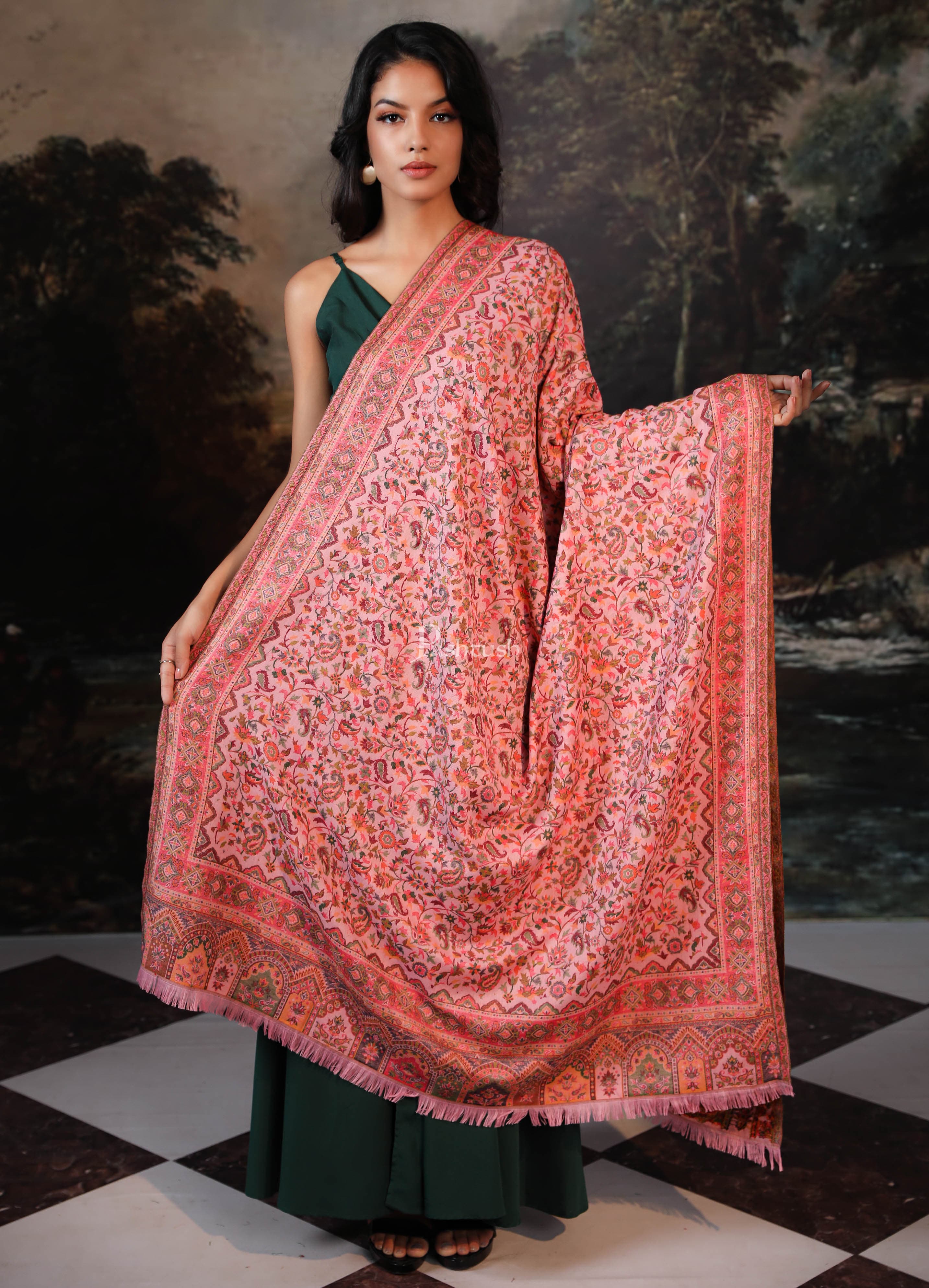 Pashtush women faux pashmina shawl, ethnic weave design, multi color - Image 2