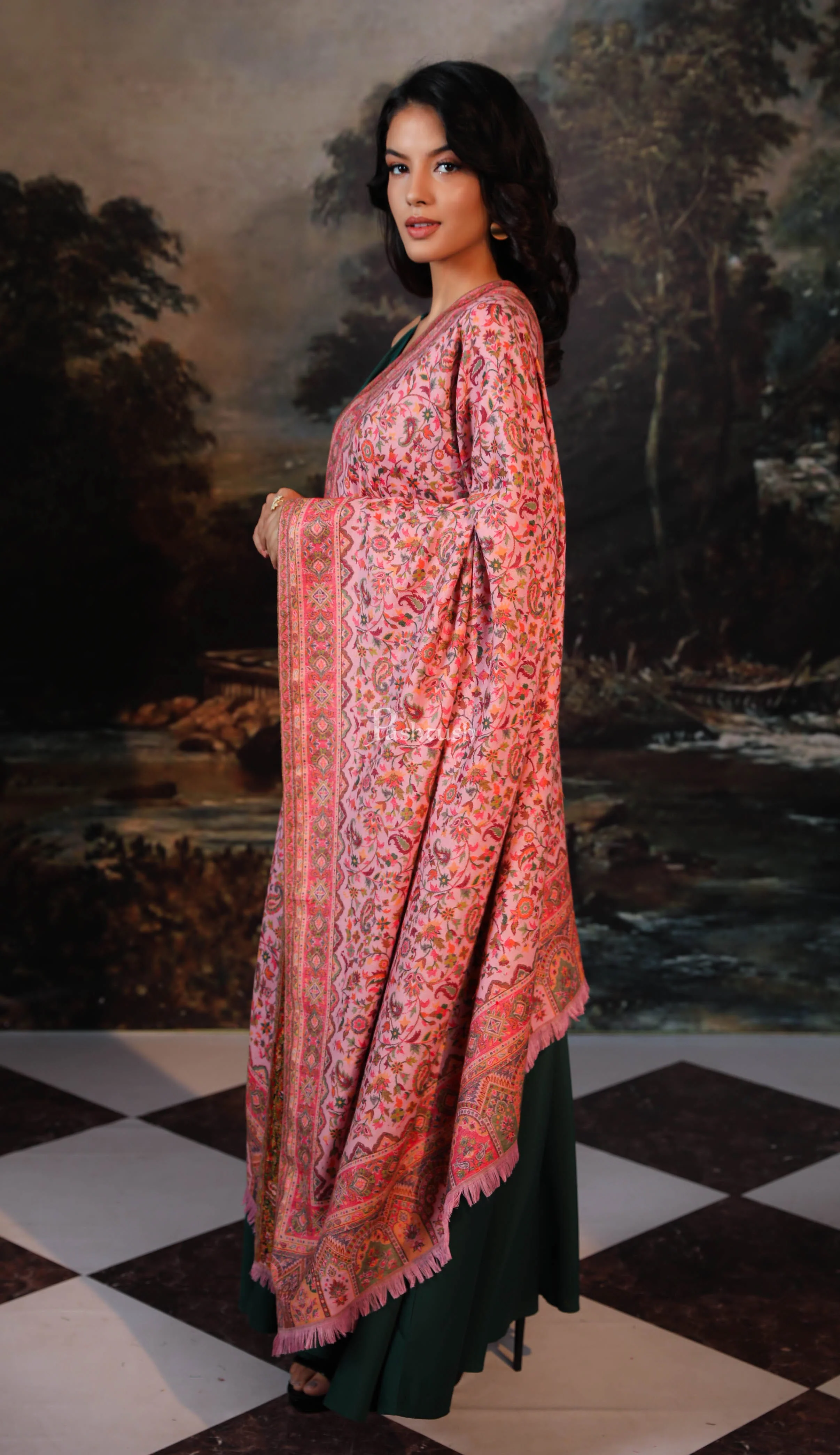 Pashtush women faux pashmina shawl, ethnic weave design, multi color - Image 3
