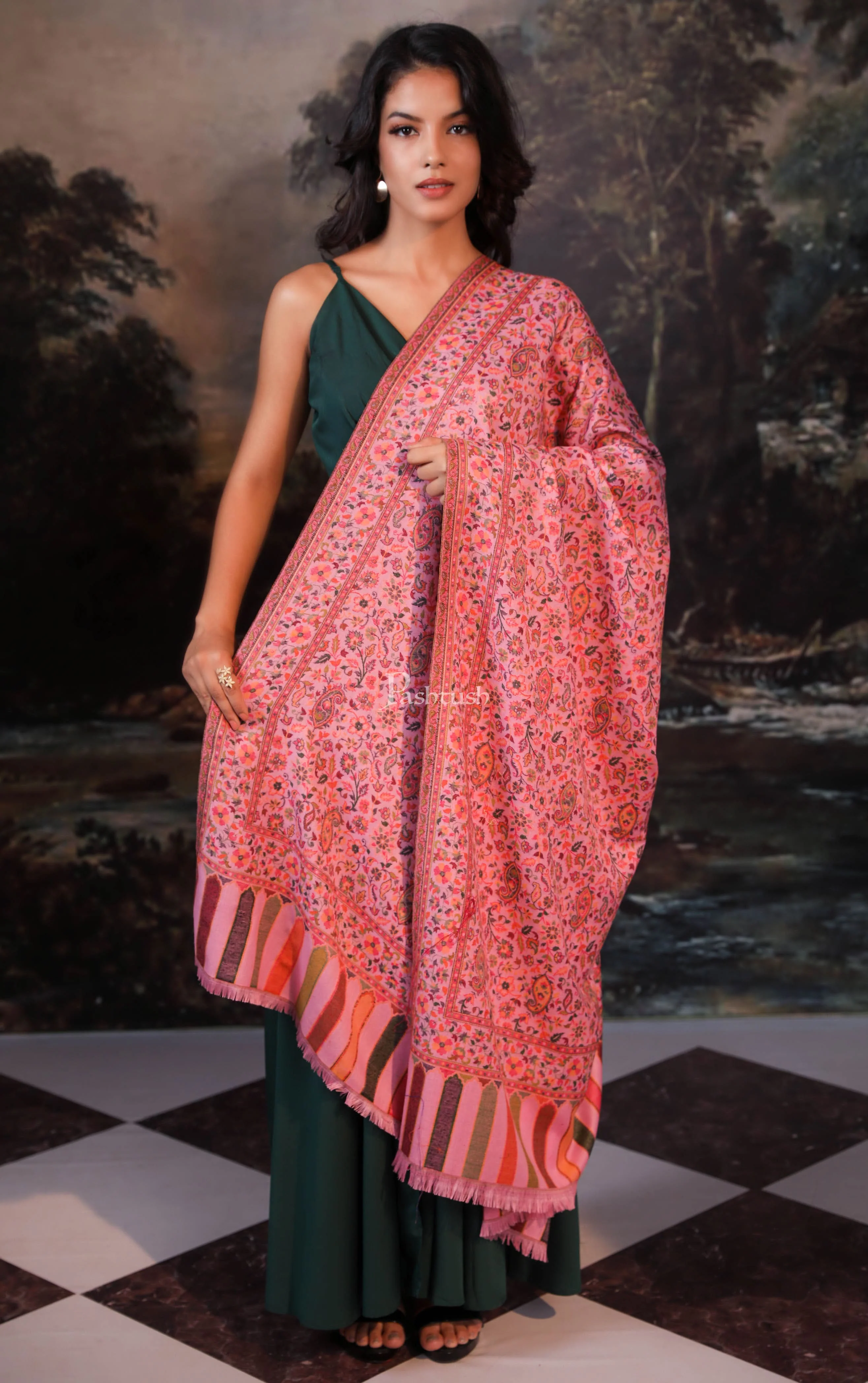 Pashtush women faux pashmina shawl, ethnic weave design, multi color - Image 2