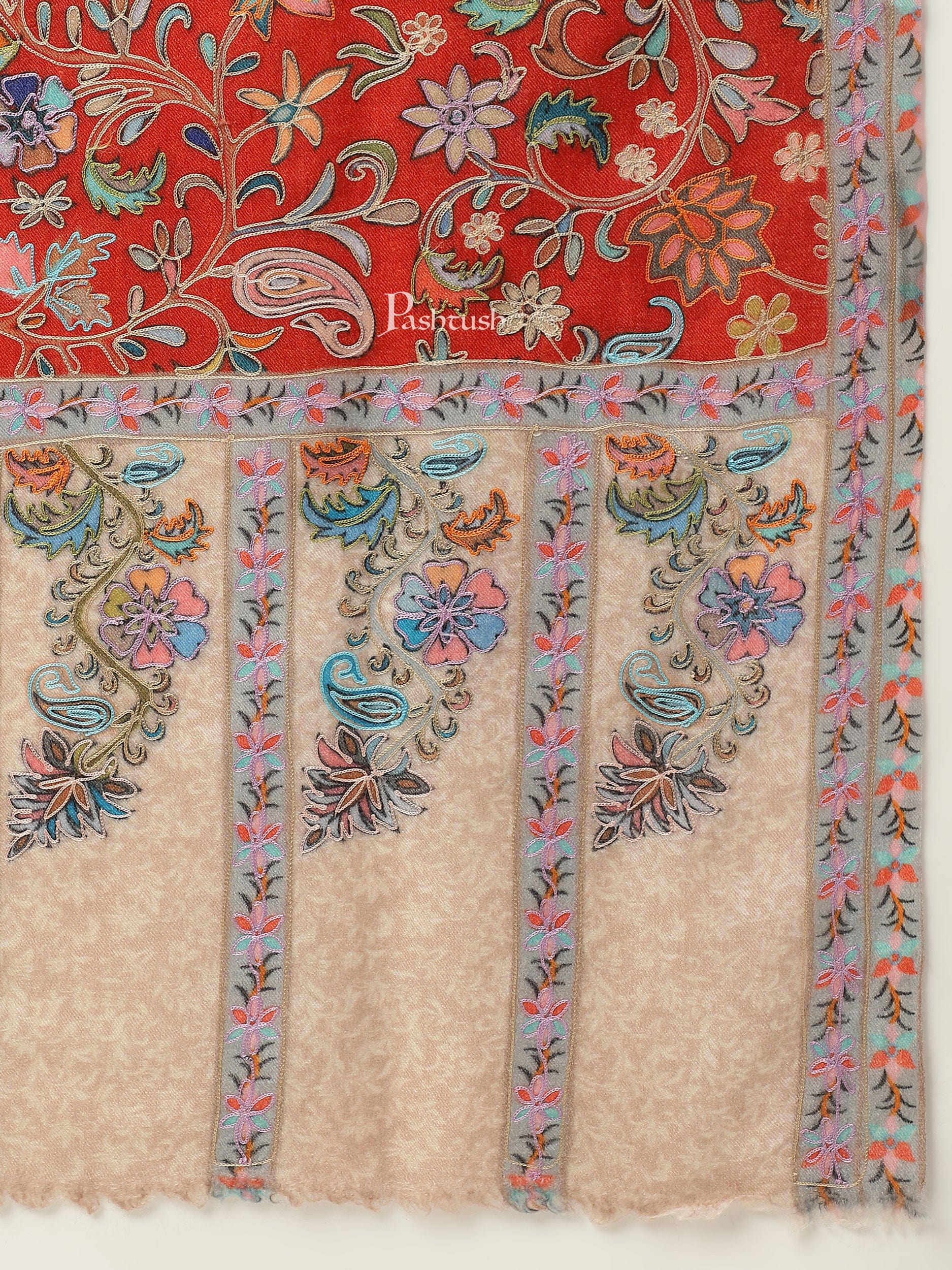 Pashtush women Fine Wool stole, Kalamkari design, Multicolour - Image 6