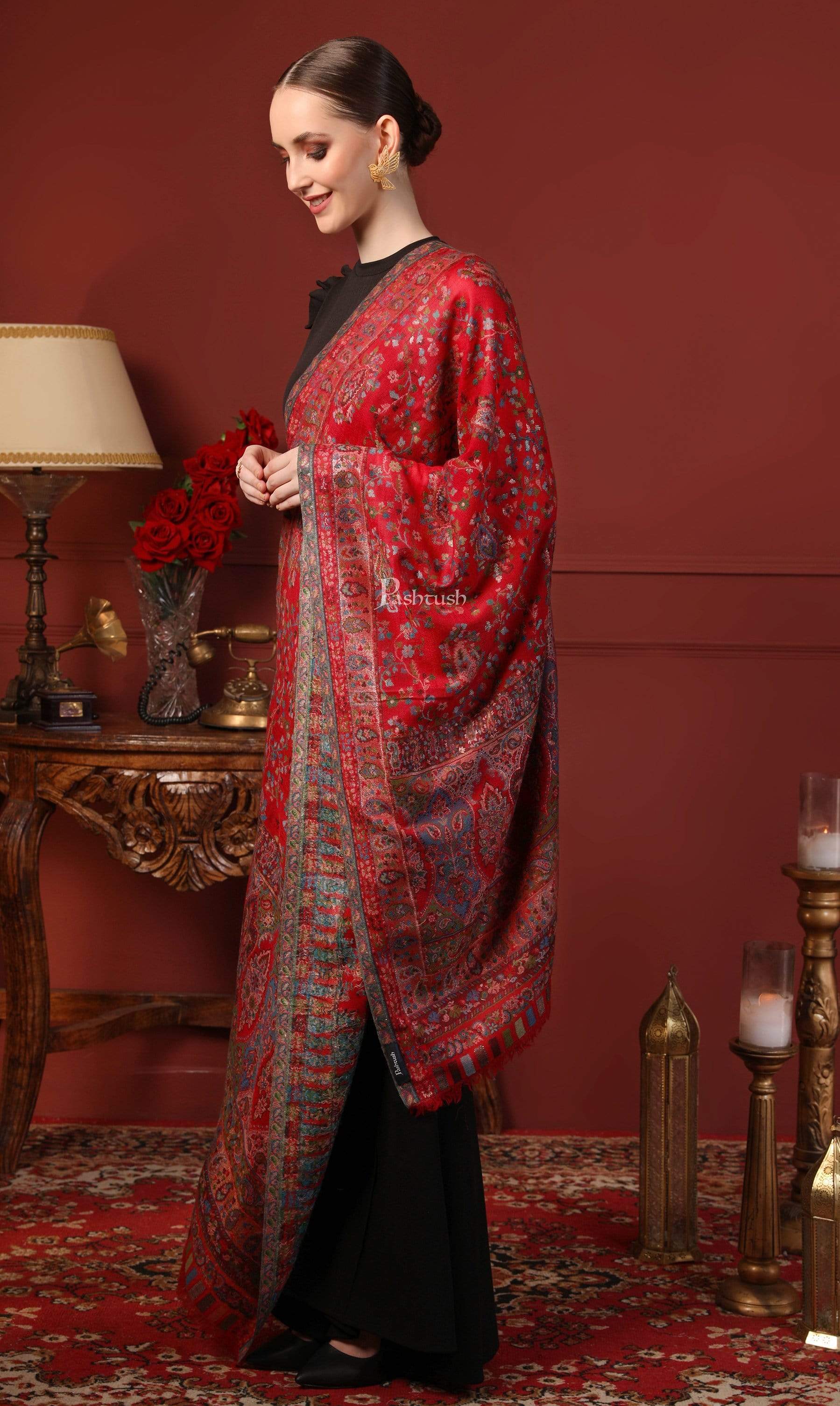 Pashtush Women Multi-Coloured 100% Pure Wool Stole Woven Design Woolmark Certification - Image 5