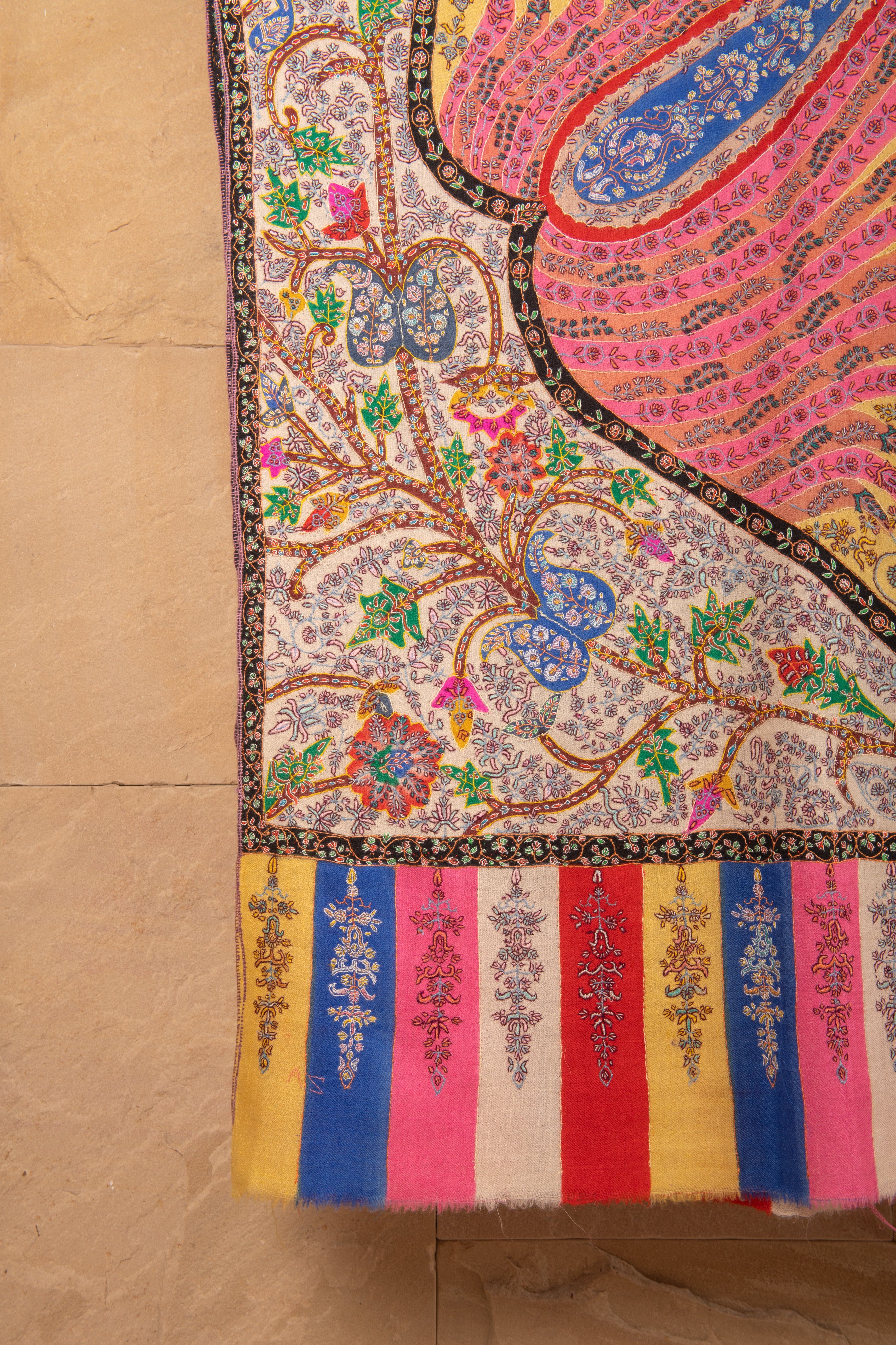 Pashtush Handwoven Pure Pashmina Kalamkar Jama with Detailed Sozni Embroidery, Multicoloured - Image 4