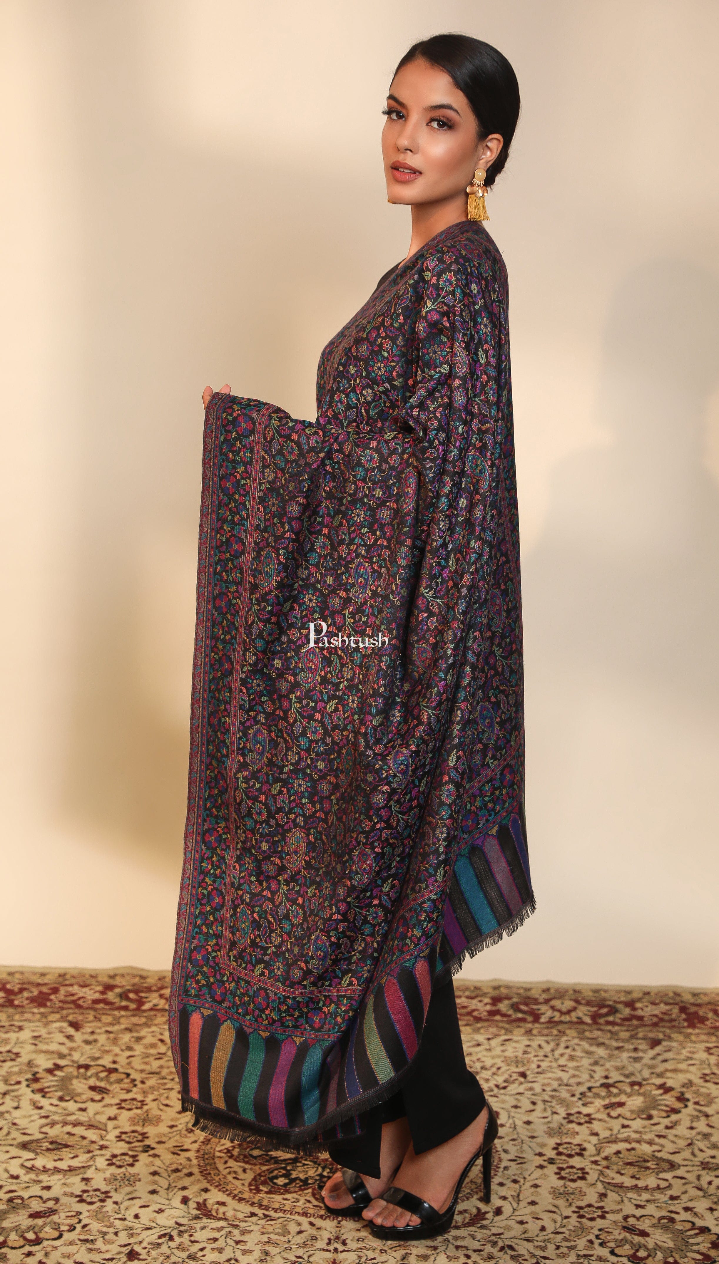 Pashtush women shawl, ethnic weave design, multi color - Image 6
