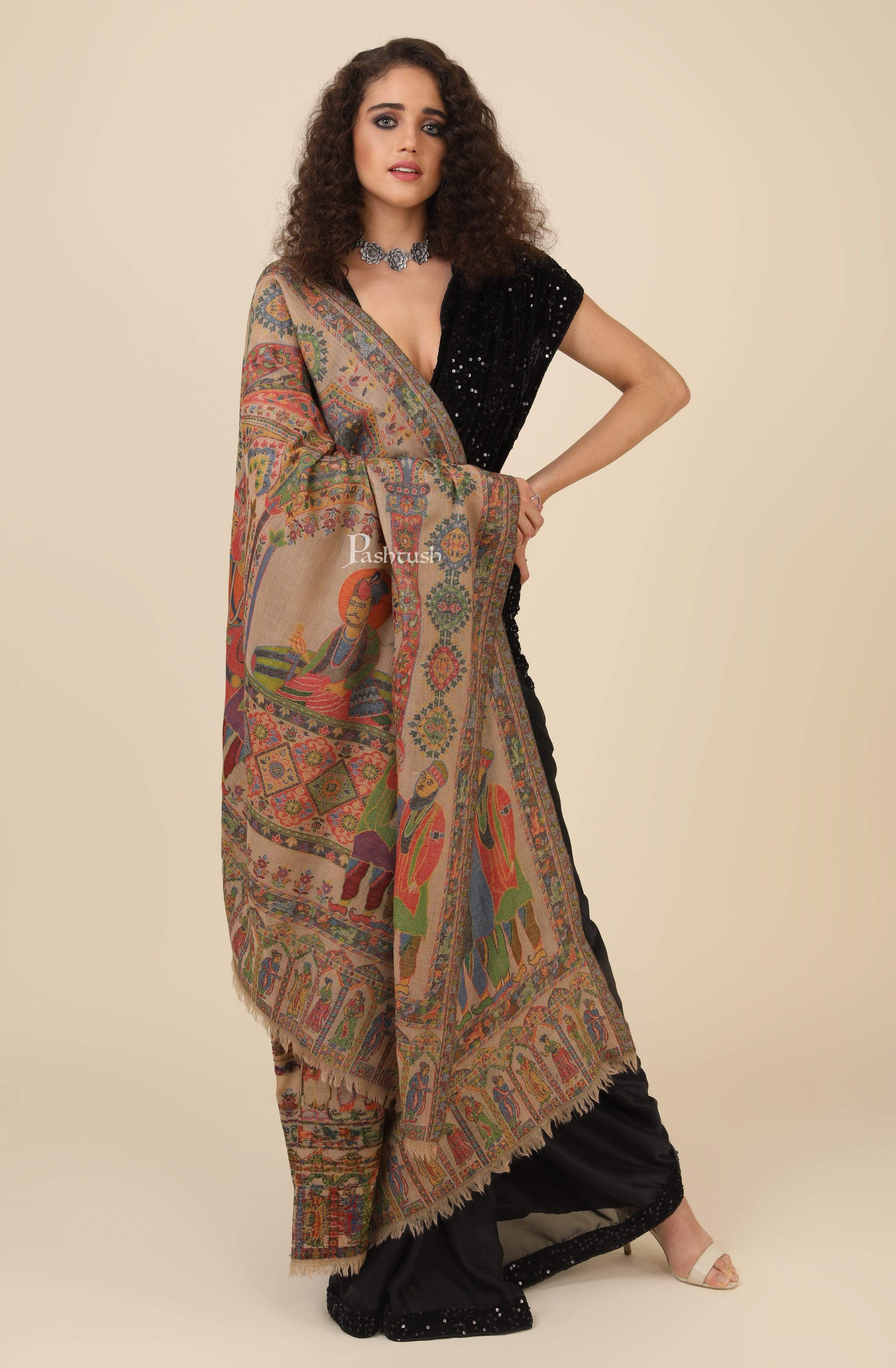 Pashtush Womens 100% Pure Wool Darbar Design Shawl, With Woolmark Certification - Image 3