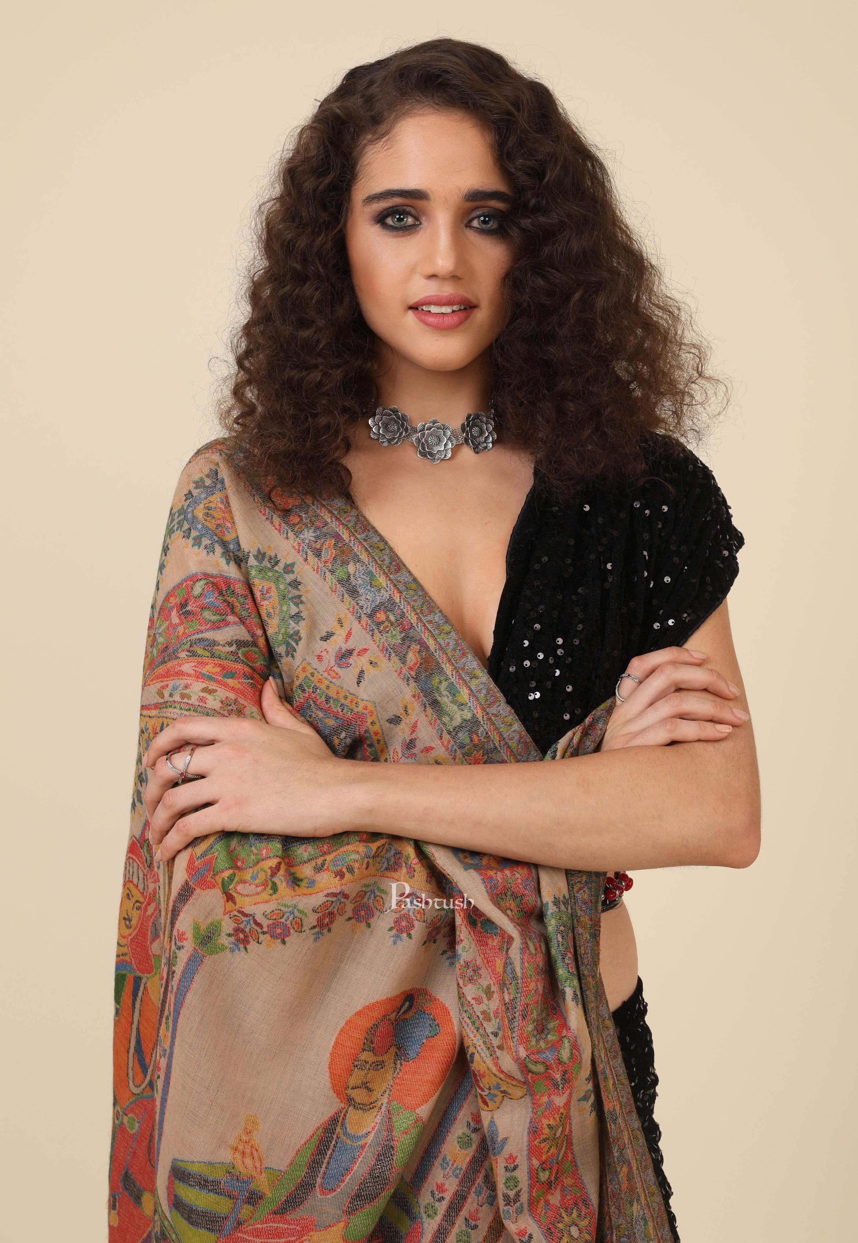 Pashtush Womens 100% Pure Wool Darbar Design Shawl, With Woolmark Certification - Image 4