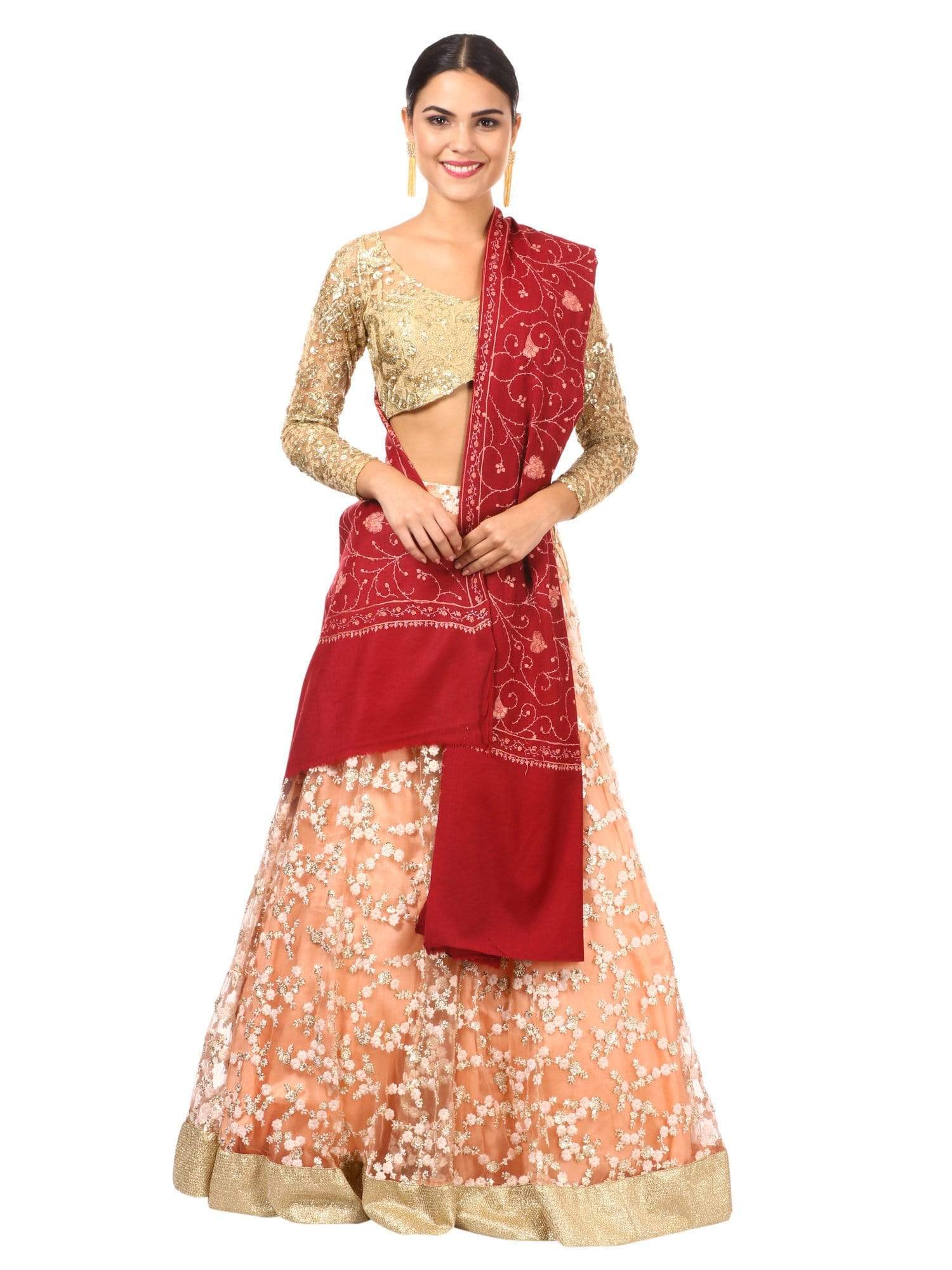 Pashtush Embroidery Jaal, Bridal Collection, Pure Wool  (Maroon) - Image 3