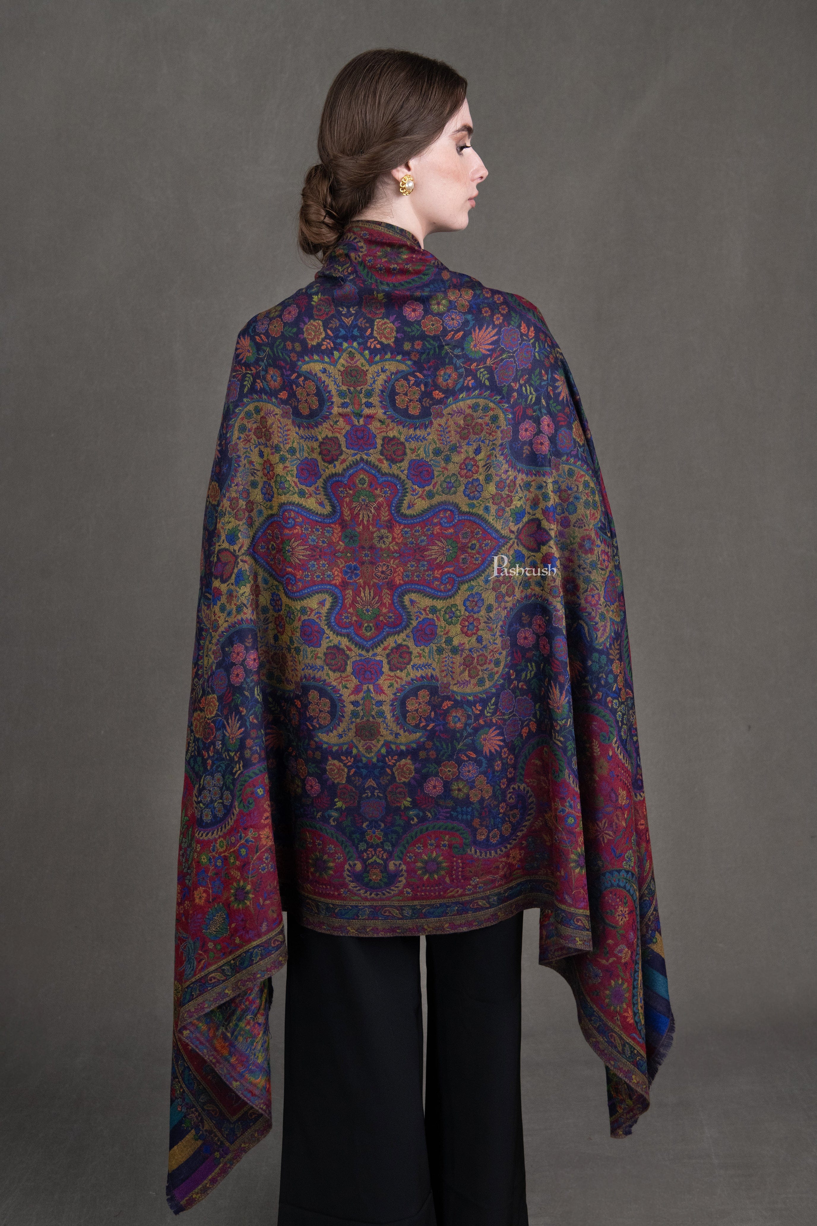 Pashtush Womens 100% Pure Wool With Woolmark Certificate Shawl, Antique Paisley Woven Design, Multicoloured - Image 3