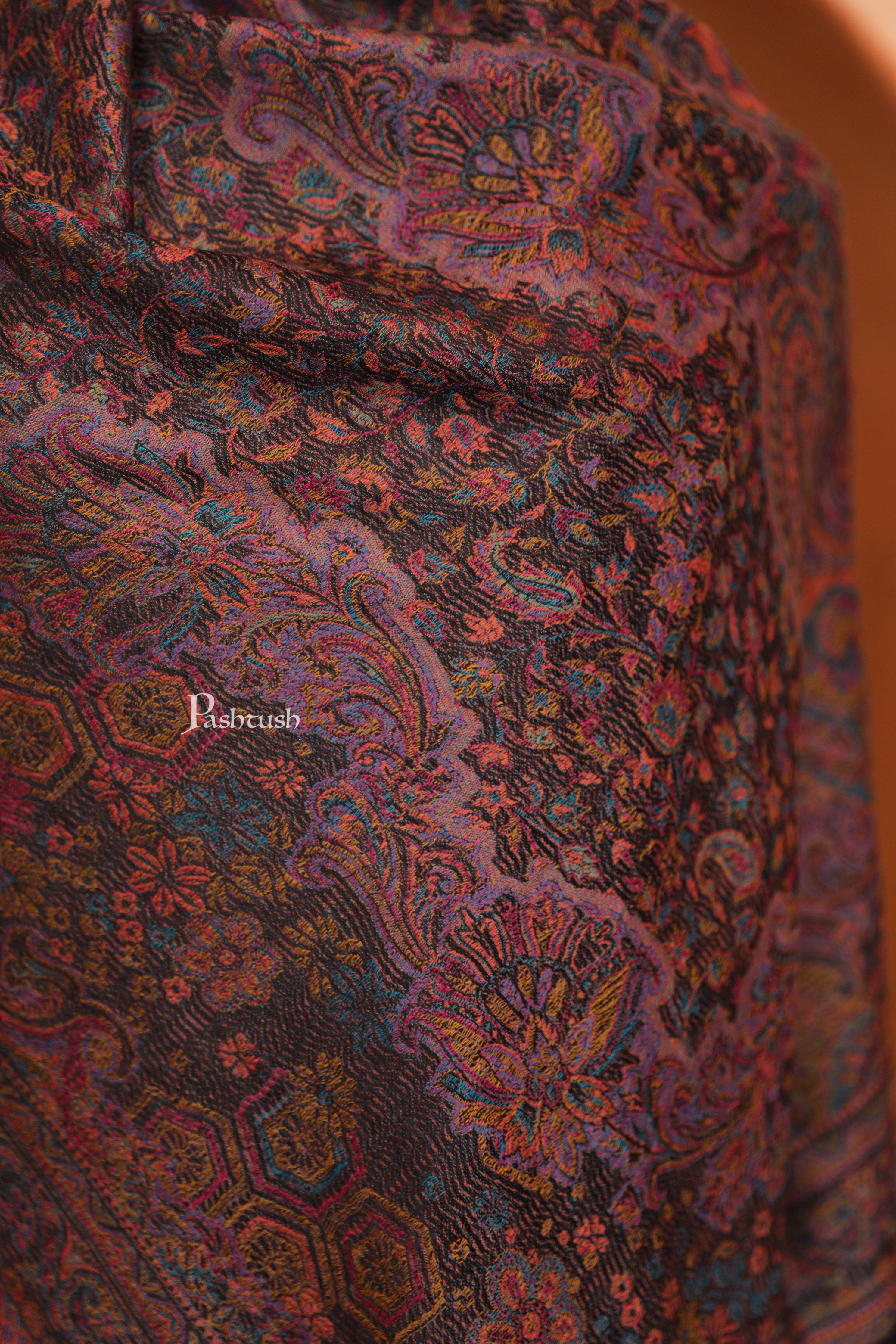 Pashtush Womens 100% Pure Wool With Woolmark Certificate Stole, Paisley  Weave Design, Black - Image 2