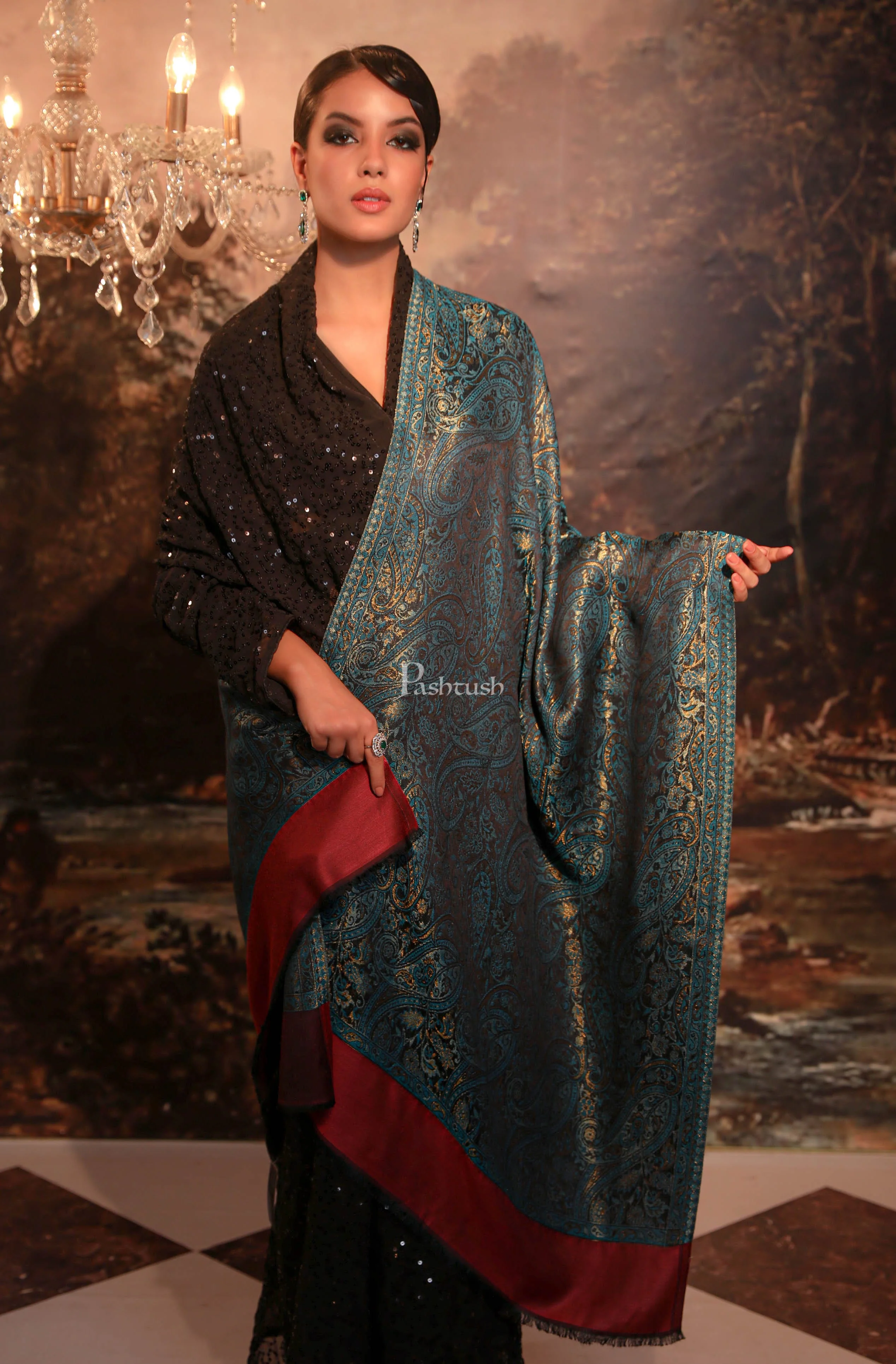 Pashtush Women's Antique Scarf, Extra Soft Reversible Bamboo Stole - Image 5