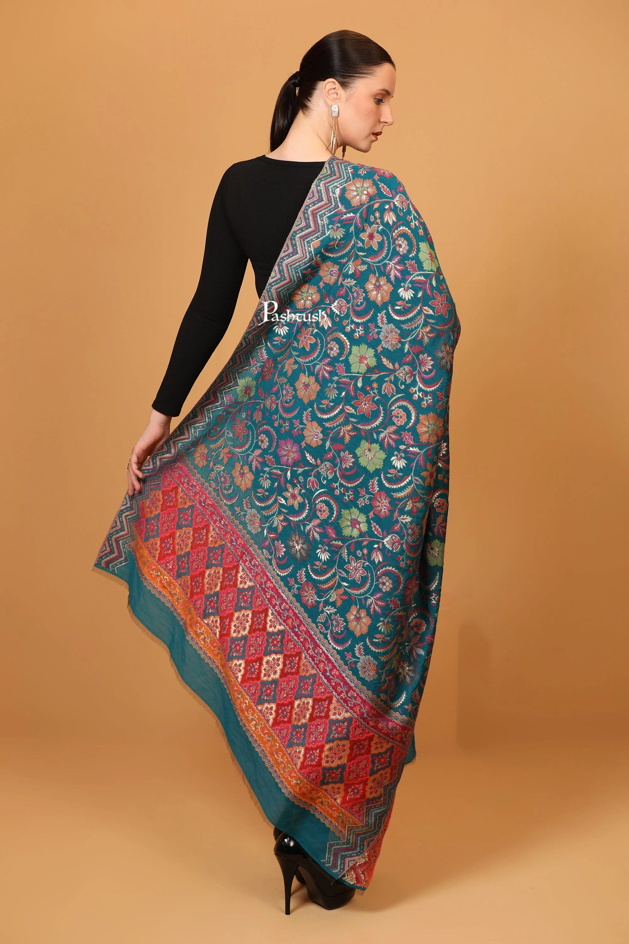 Pashtush womens Art Silk dupatta, Ethnic Weave Twilight Collection design, Arabic Sea Blue - Image 3