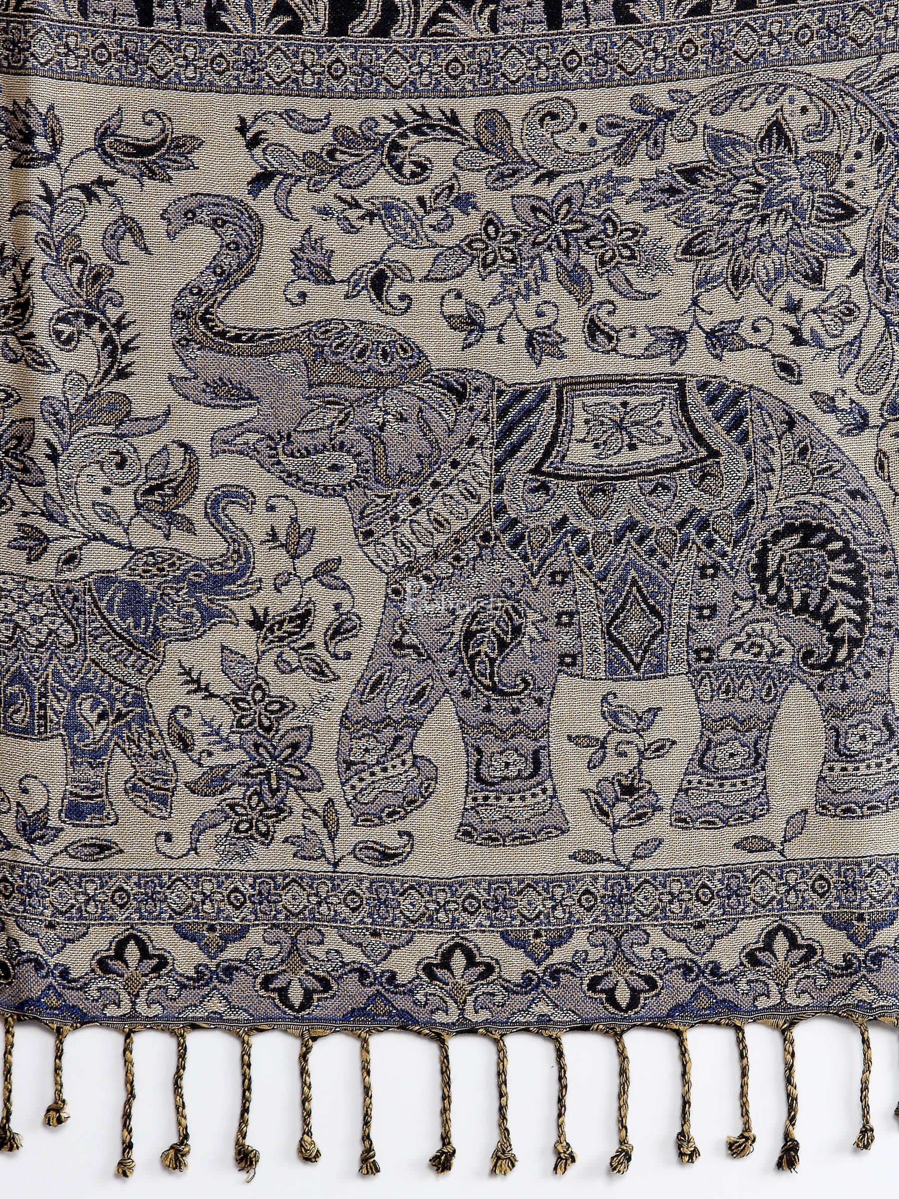Pashtush Womens Bamboo Reversible Stole, Safari Animals, Elephant Design, Black - Image 2