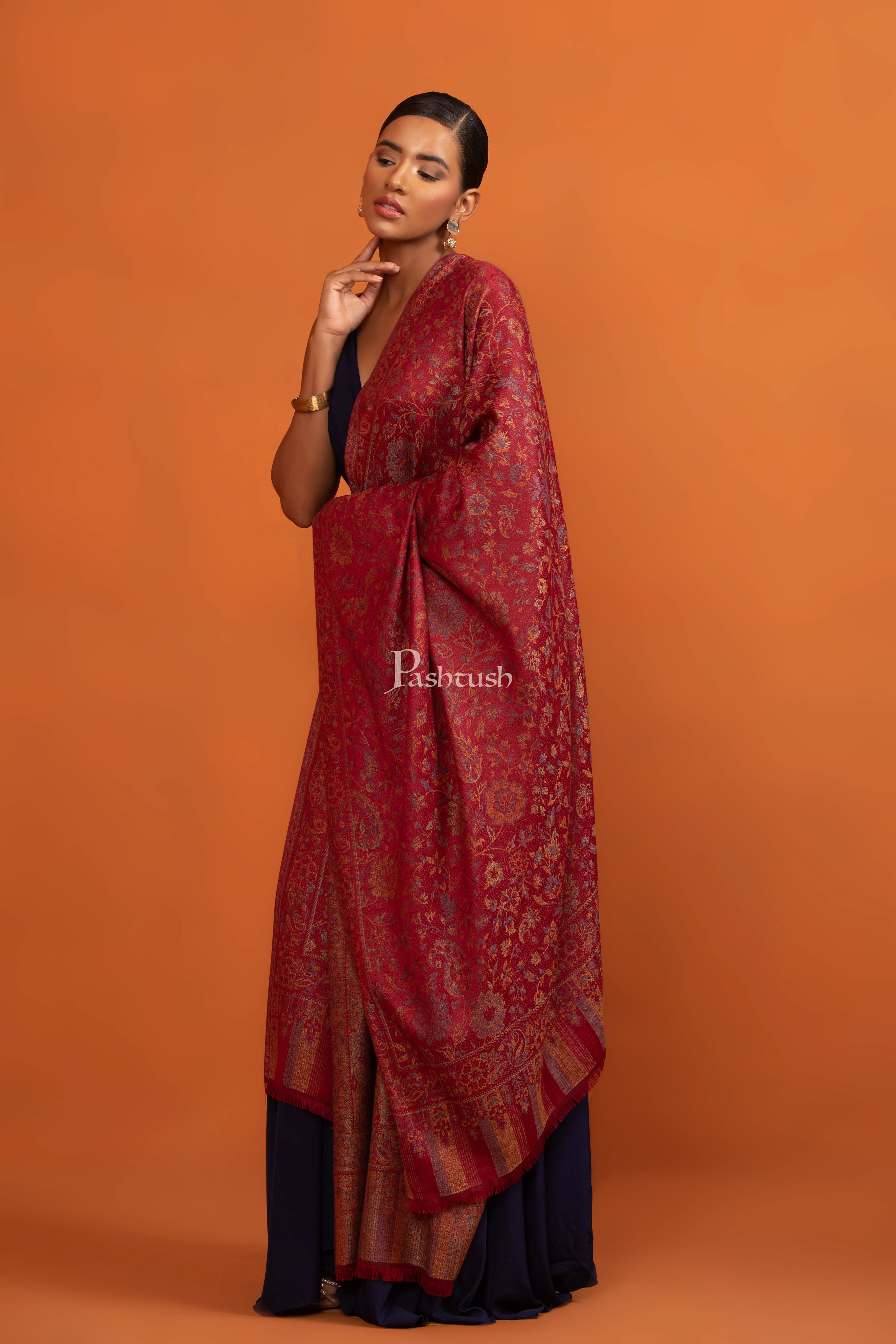 Pashtush Womens Bamboo Shawl, Pasiley Weave Design, Maroon - Image 4