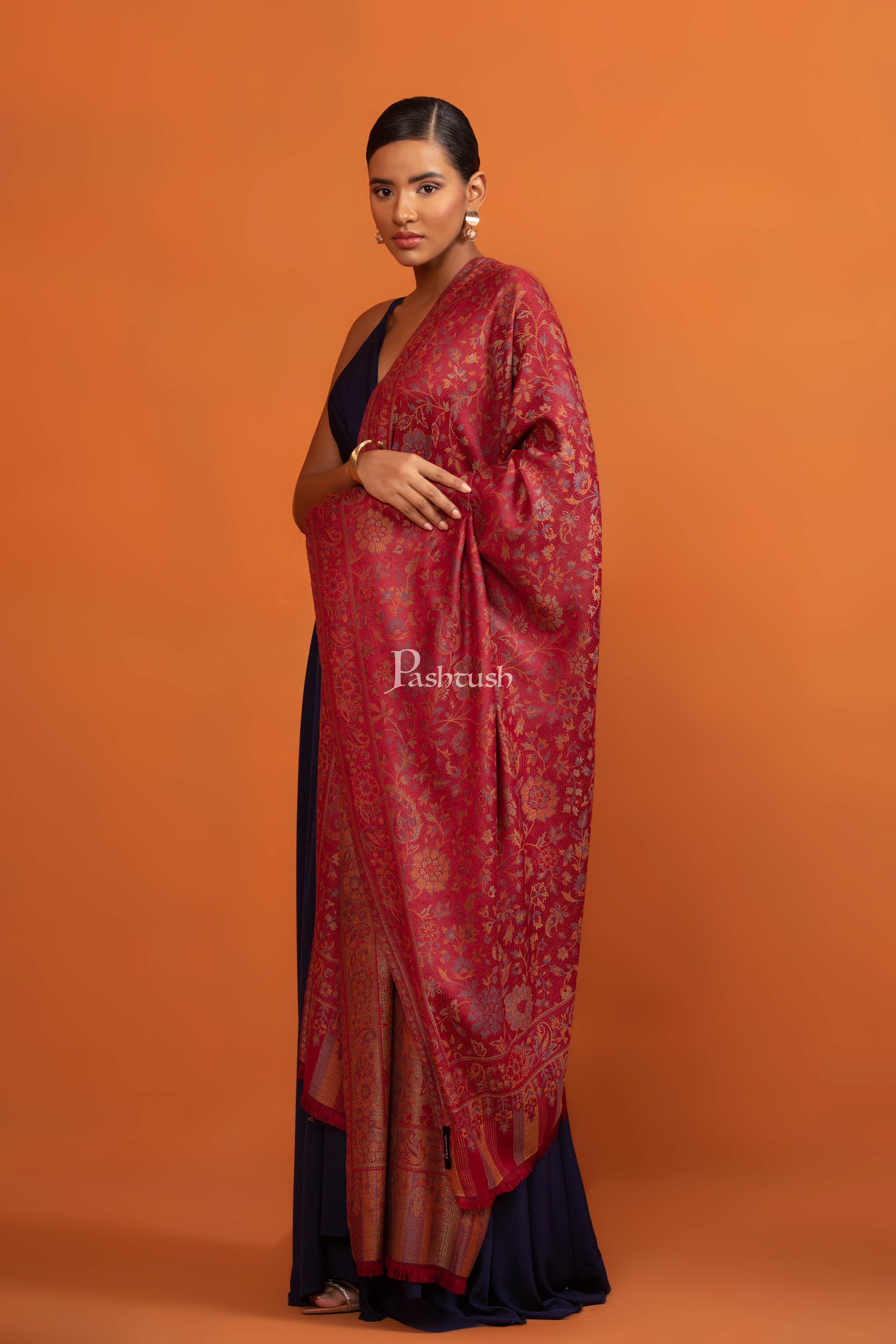 Pashtush Womens Bamboo Shawl, Pasiley Weave Design, Maroon - Image 6