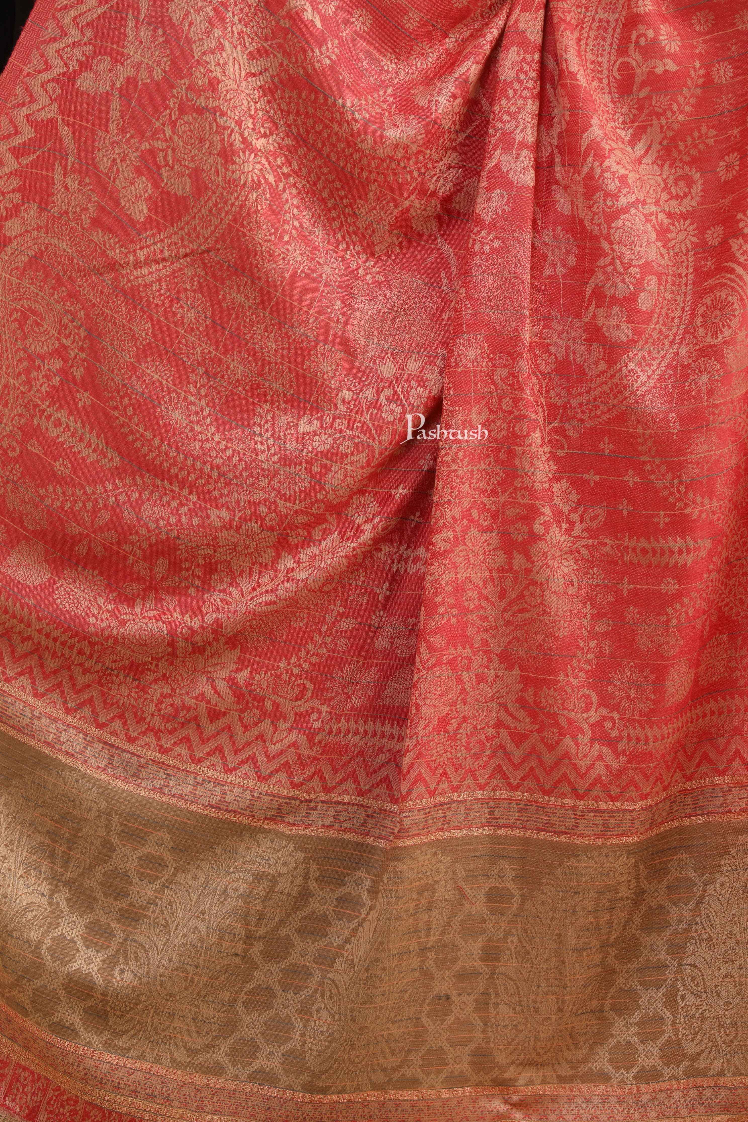 Pashtush Womens Bamboo Shawl, Woven Ethnic Weave With Metallic Threads, Rose - Image 2