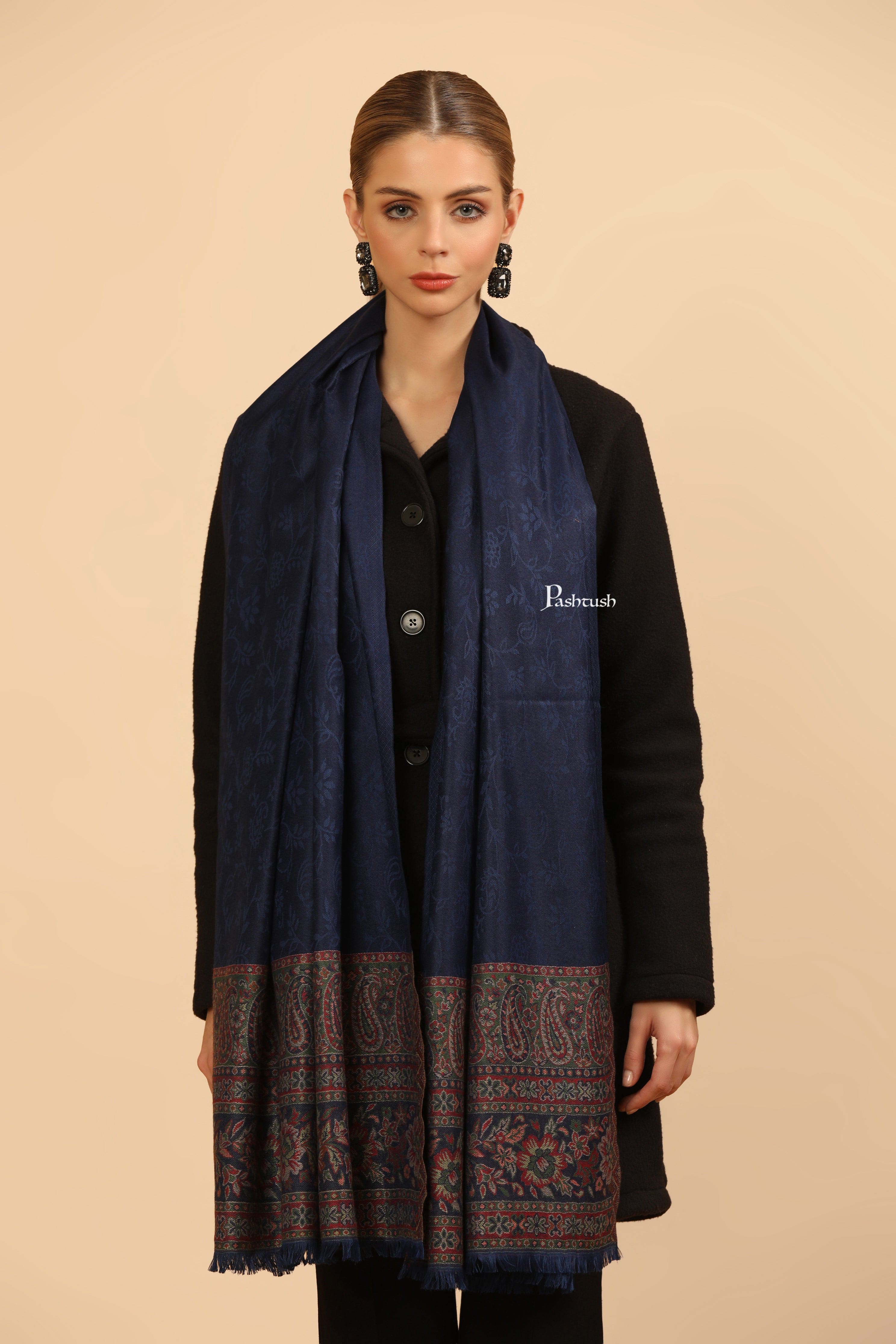 Pashtush Womens Bamboo Stole, Ambi Palla Design, Blue - Image 4