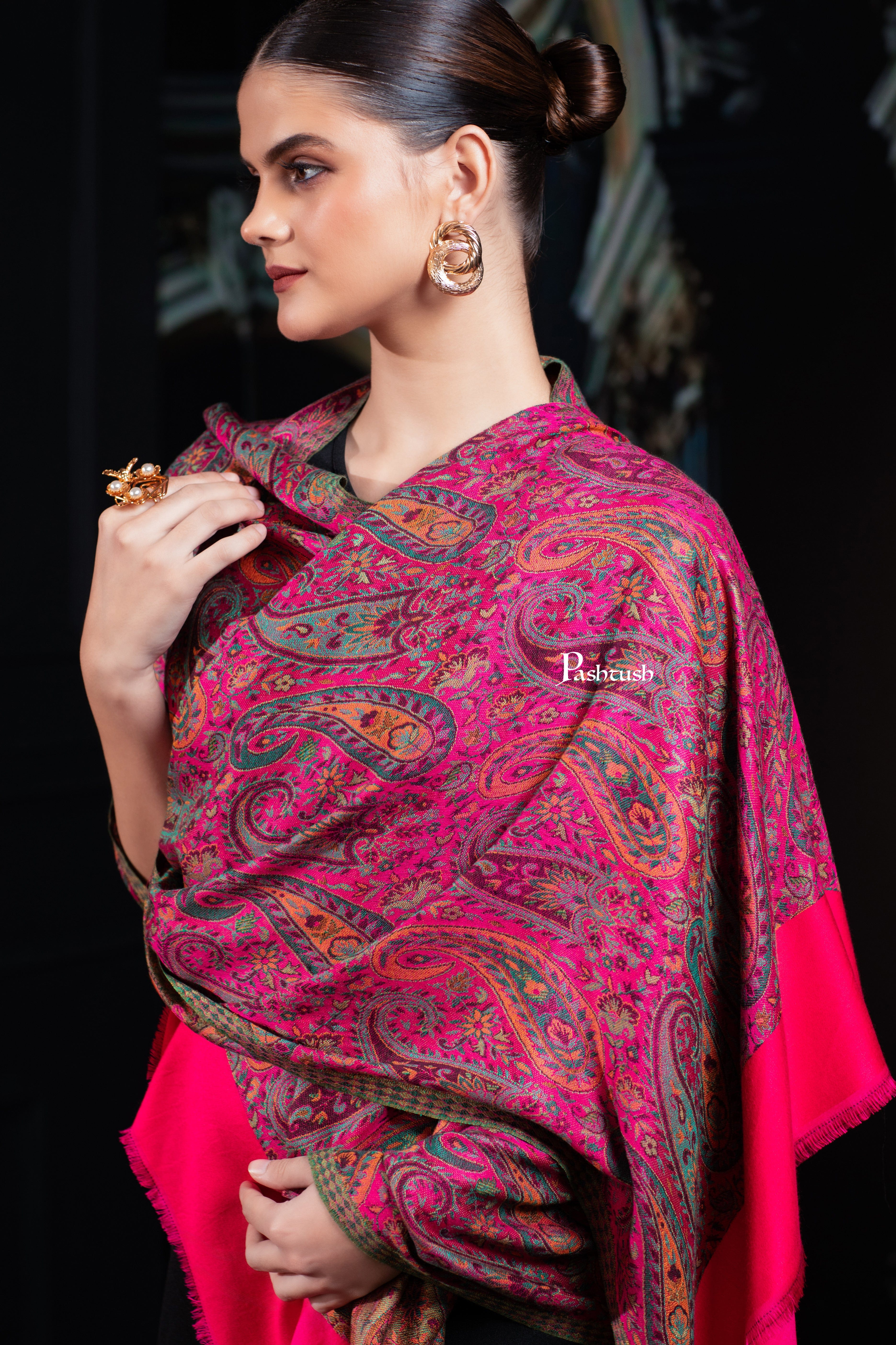 Pashtush Womens Bamboo Stole, Chanting Paisleys, Dark Pink - Image 3
