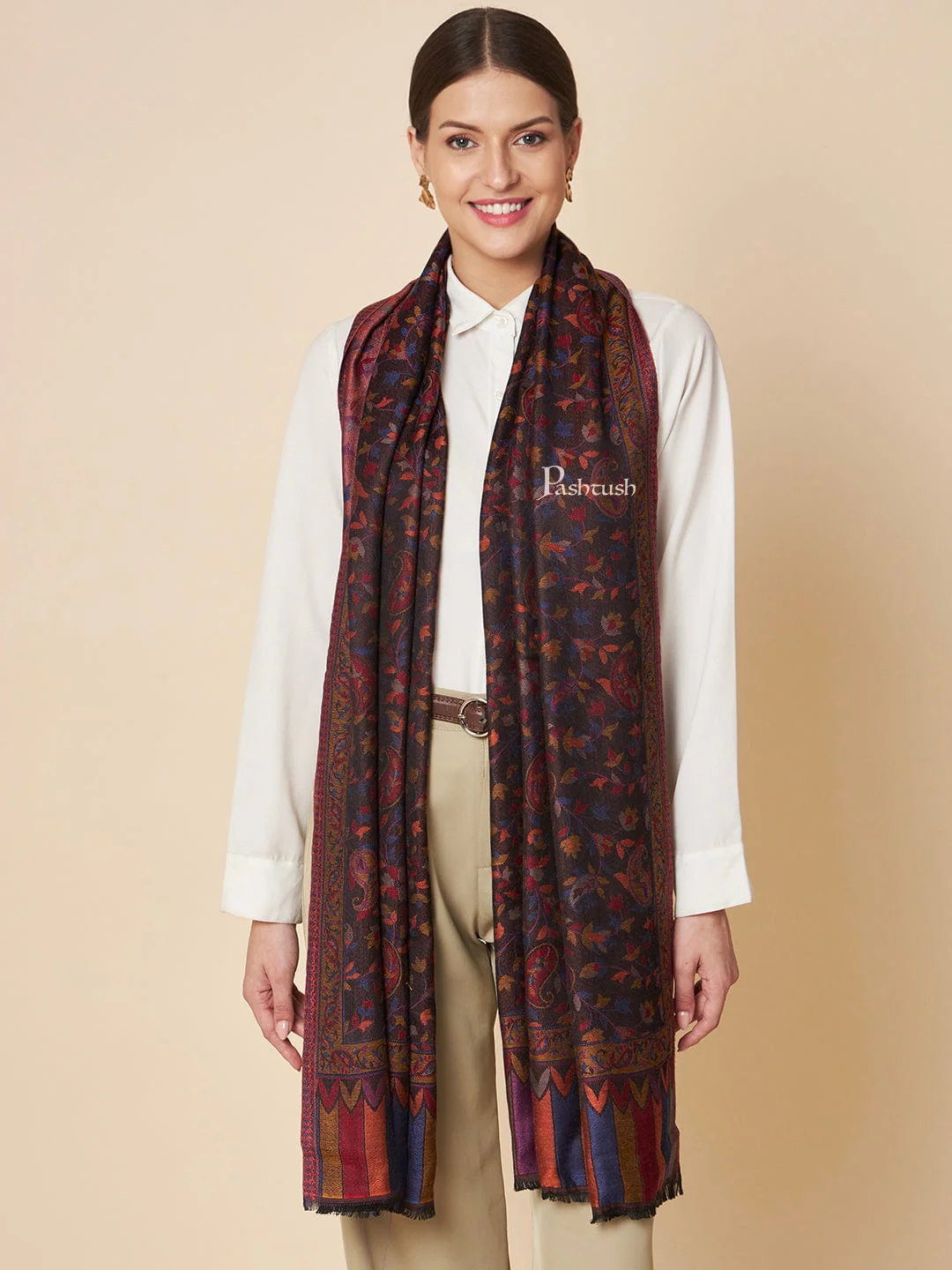 Pashtush Womens Bamboo Stole, Ethnic  Design, Multicolour - Image 5