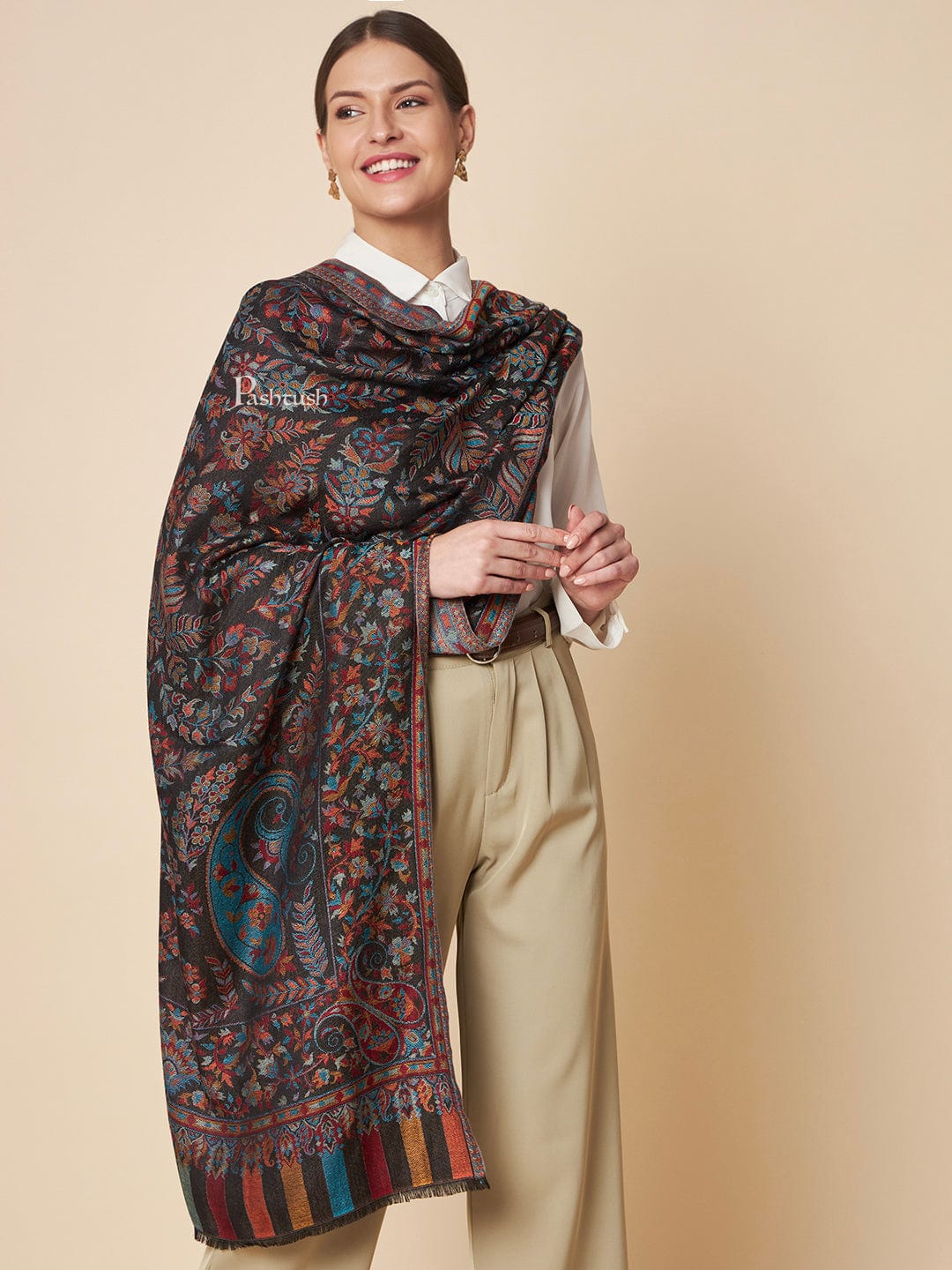 Pashtush Womens Bamboo Stole, Ethnic  Woven Design, Multicolour