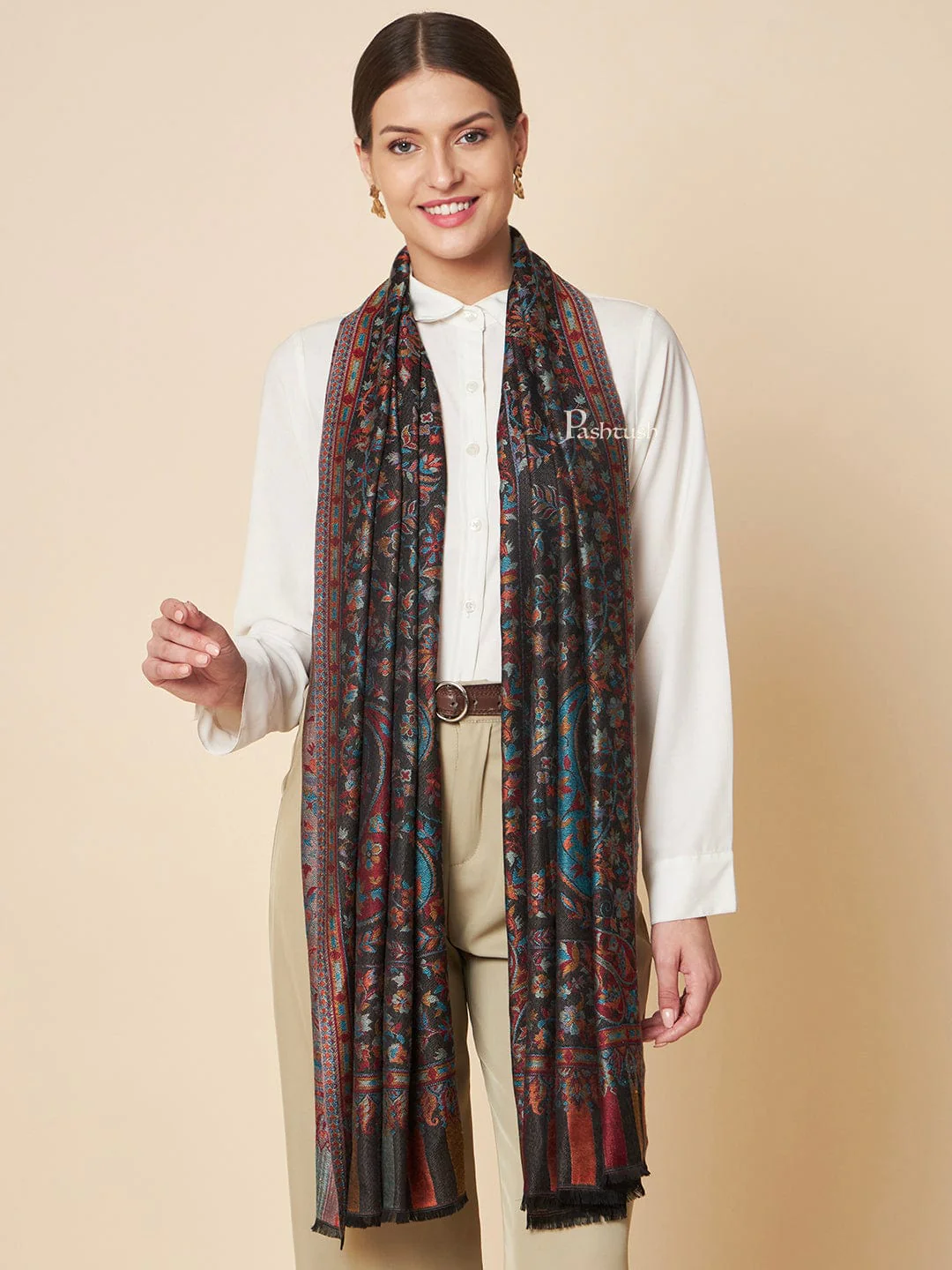 Pashtush Womens Bamboo Stole, Ethnic  Woven Design, Multicolour - Image 2