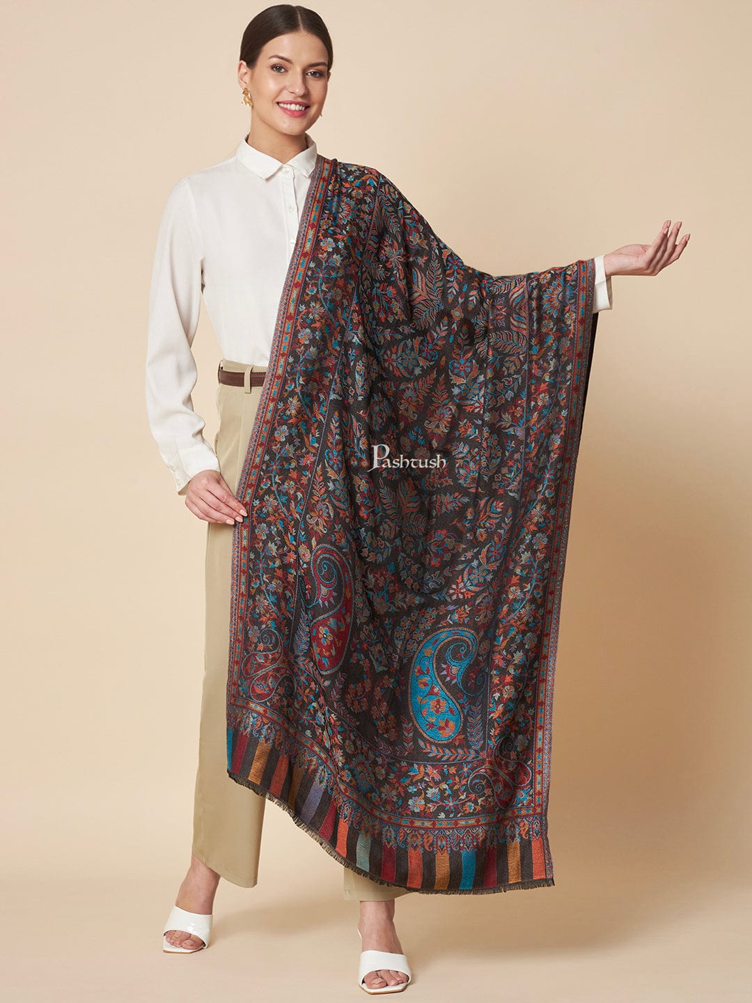 Pashtush Womens Bamboo Stole, Ethnic  Woven Design, Multicolour - Image 4