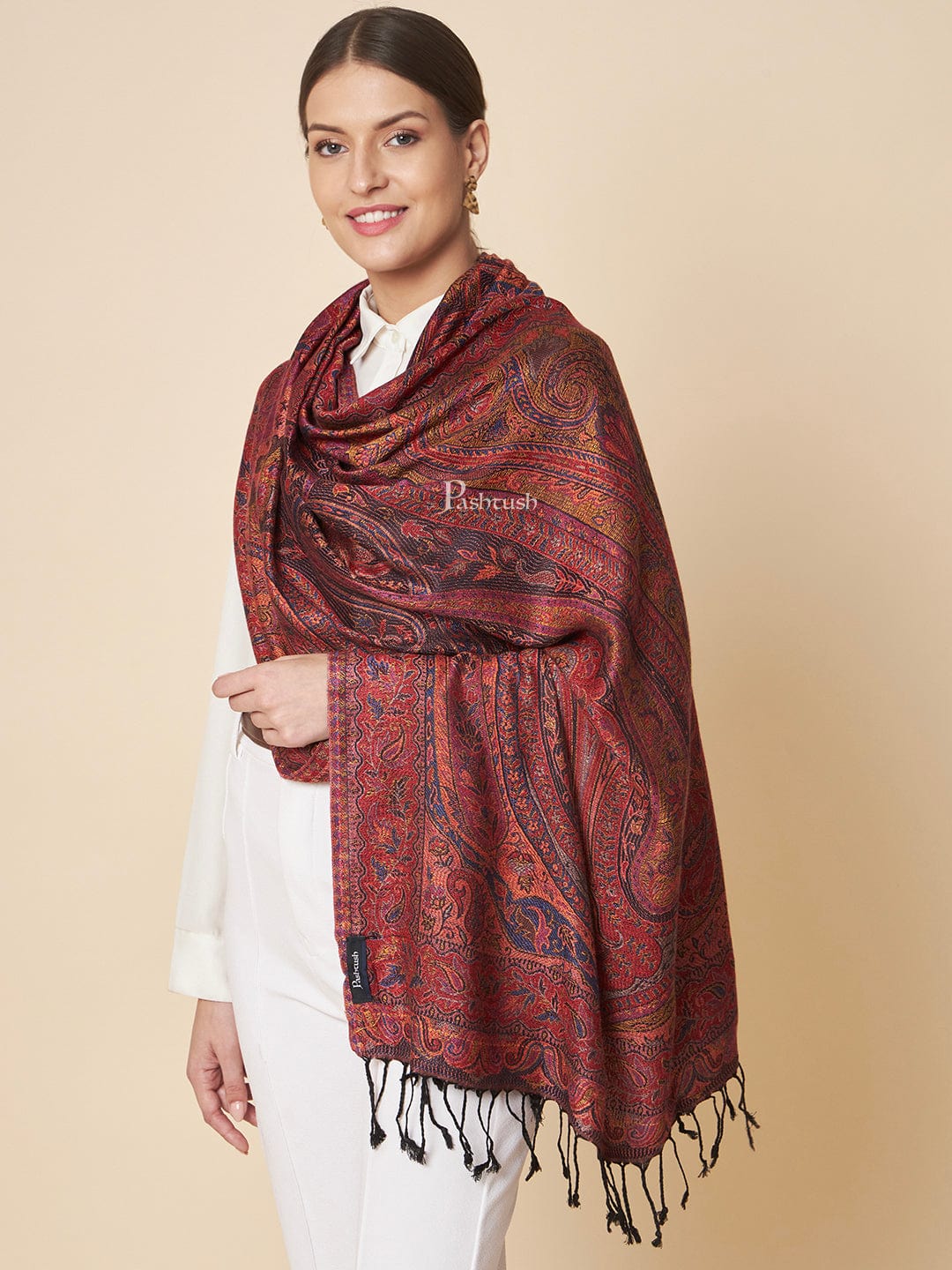 Pashtush Womens Bamboo Stole, Extra Soft Jamawar Paisley Design, Multicolour - Image 4