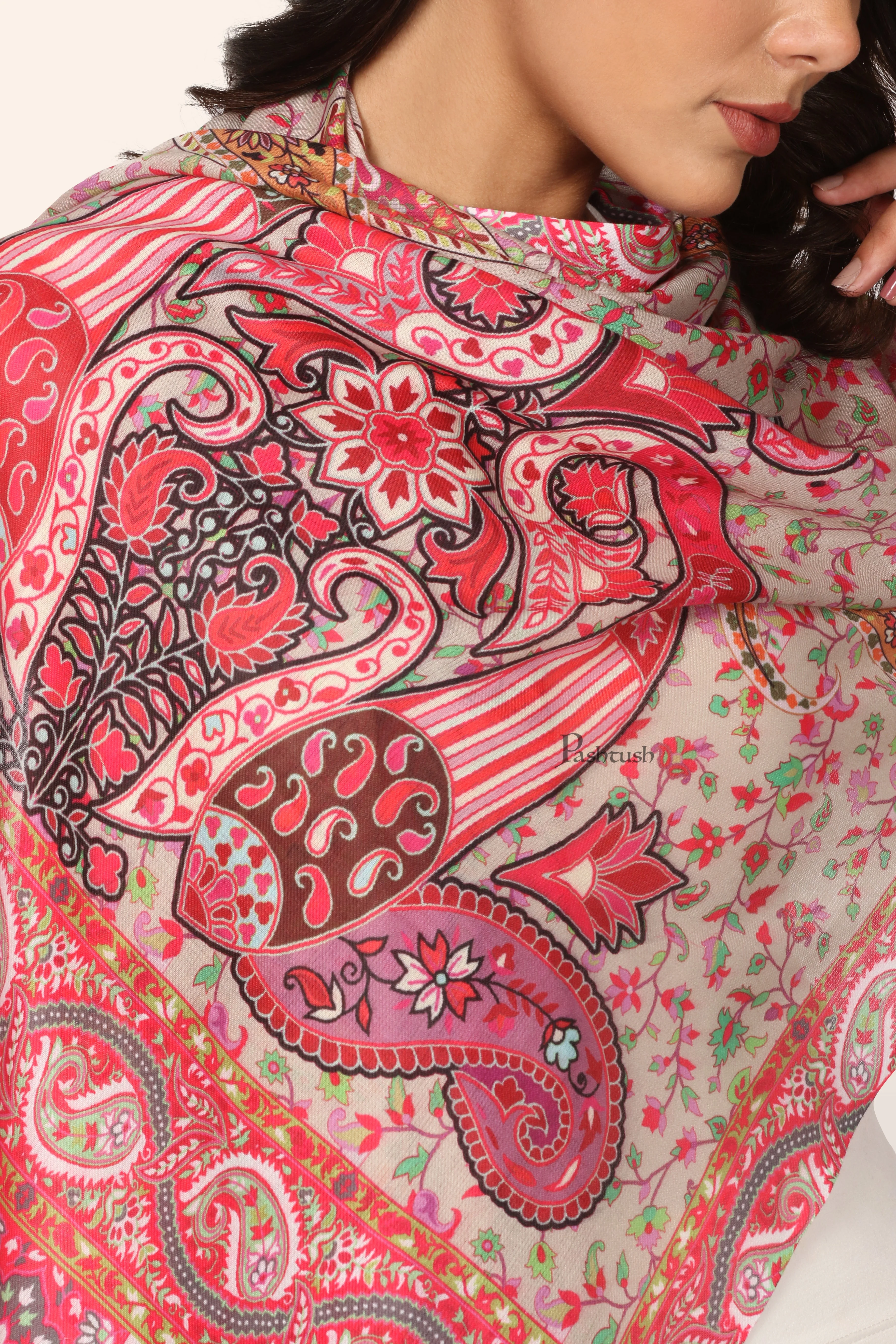 Pashtush Womens Bamboo Stole, Paisley Weave Design, Multicolour - Image 2