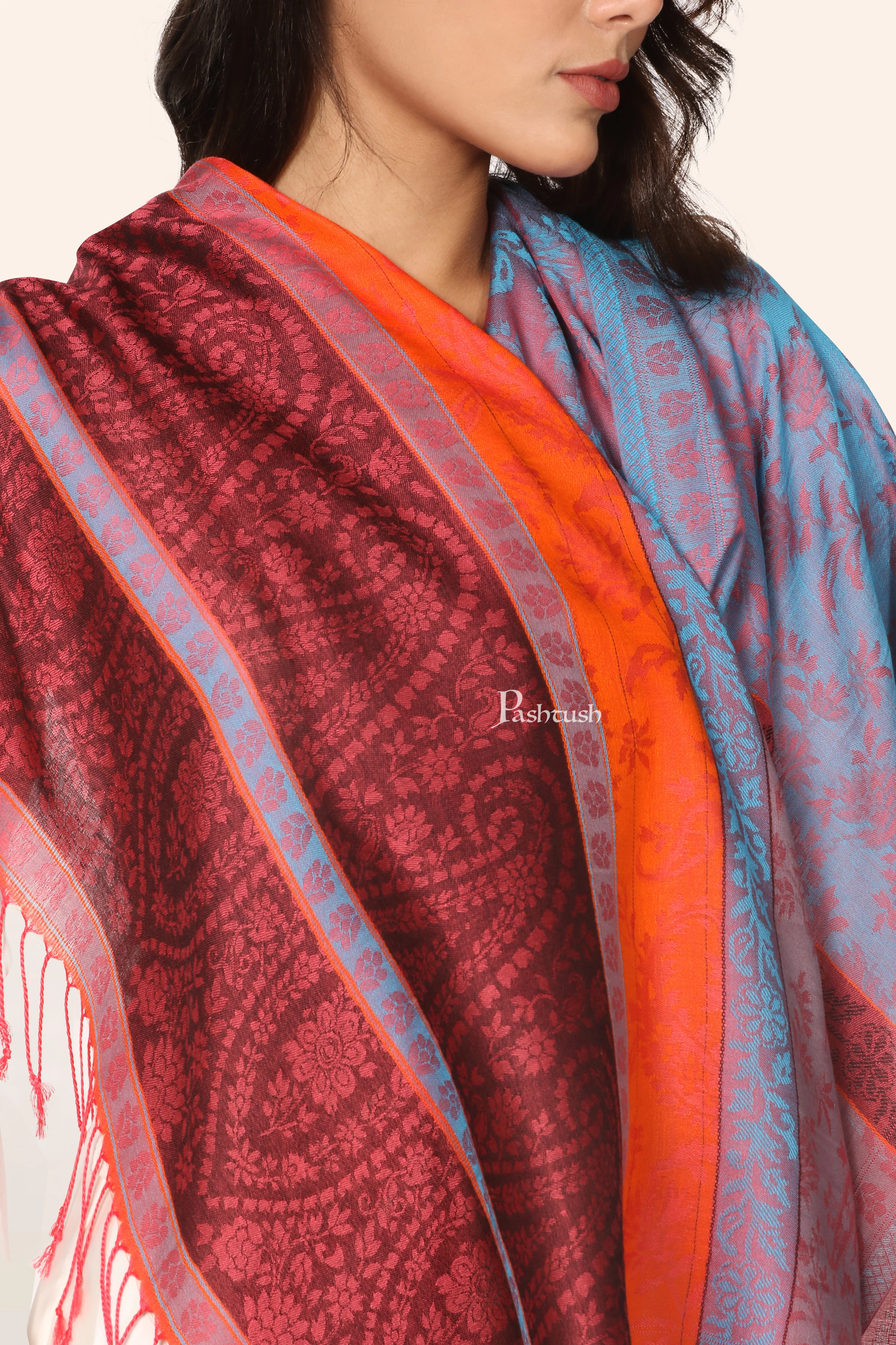 Pashtush Womens Bamboo Stole, Pasiley Design, Multicolour - Image 2