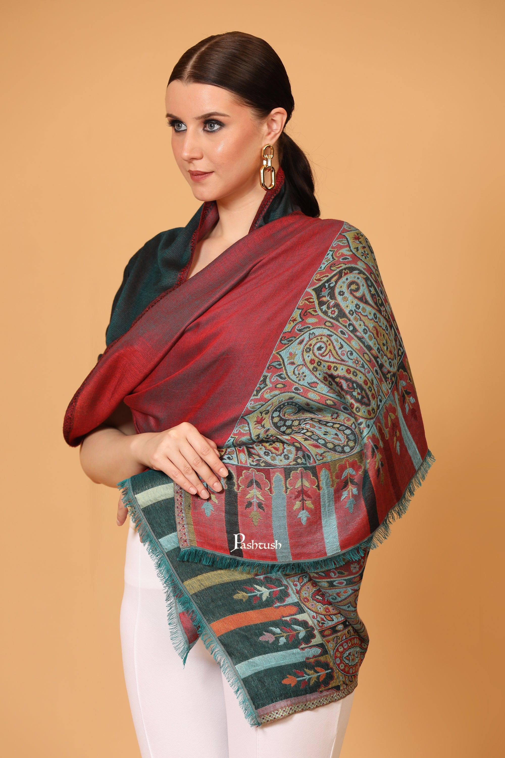 Pashtush womens Bamboo stole, Reversible Ethnic Weave Palla design, Multicolour - Image 4
