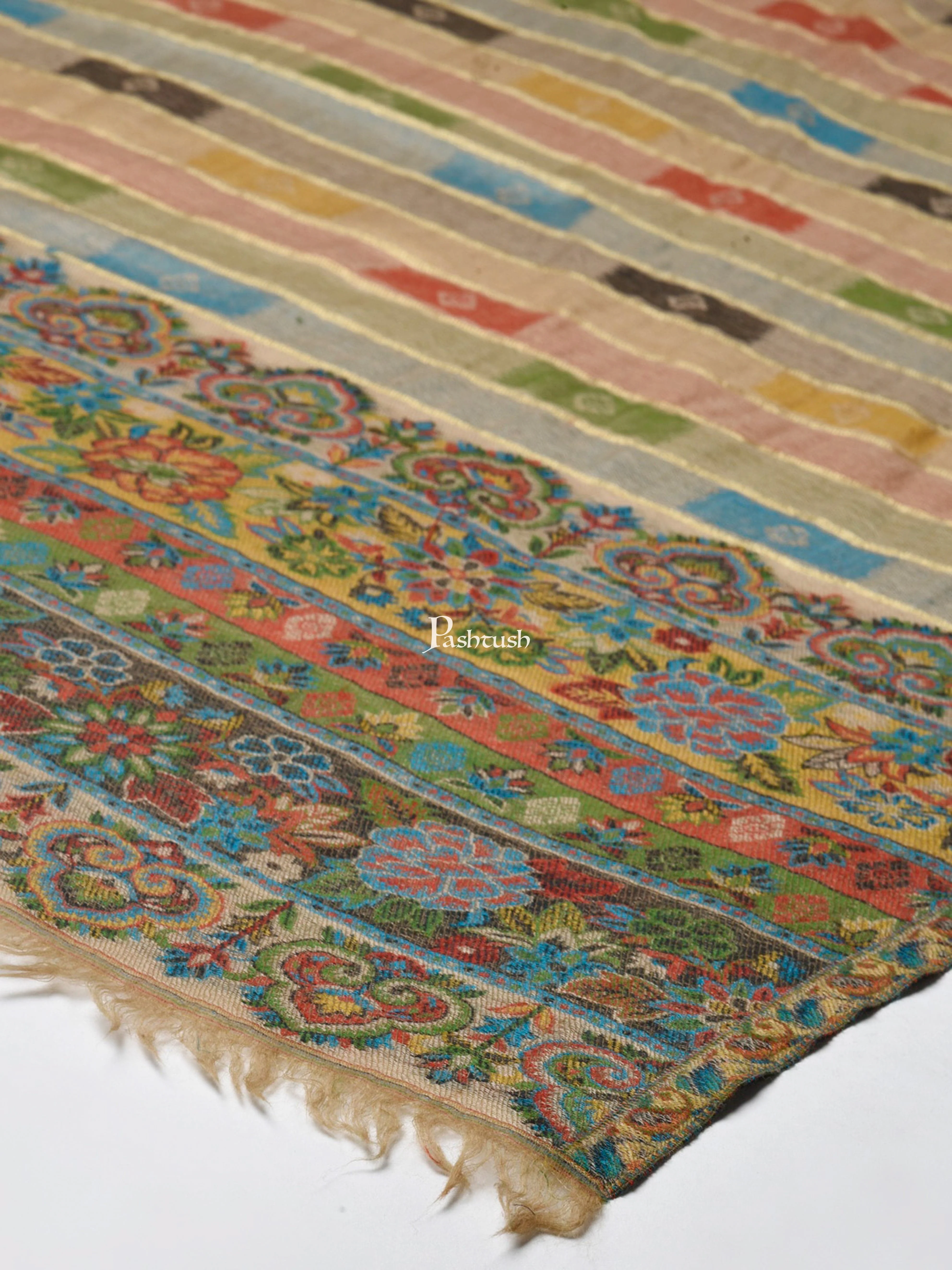 Pashtush Womens Pure Wool Woven Design Ethnic Stole Beige - Image 2