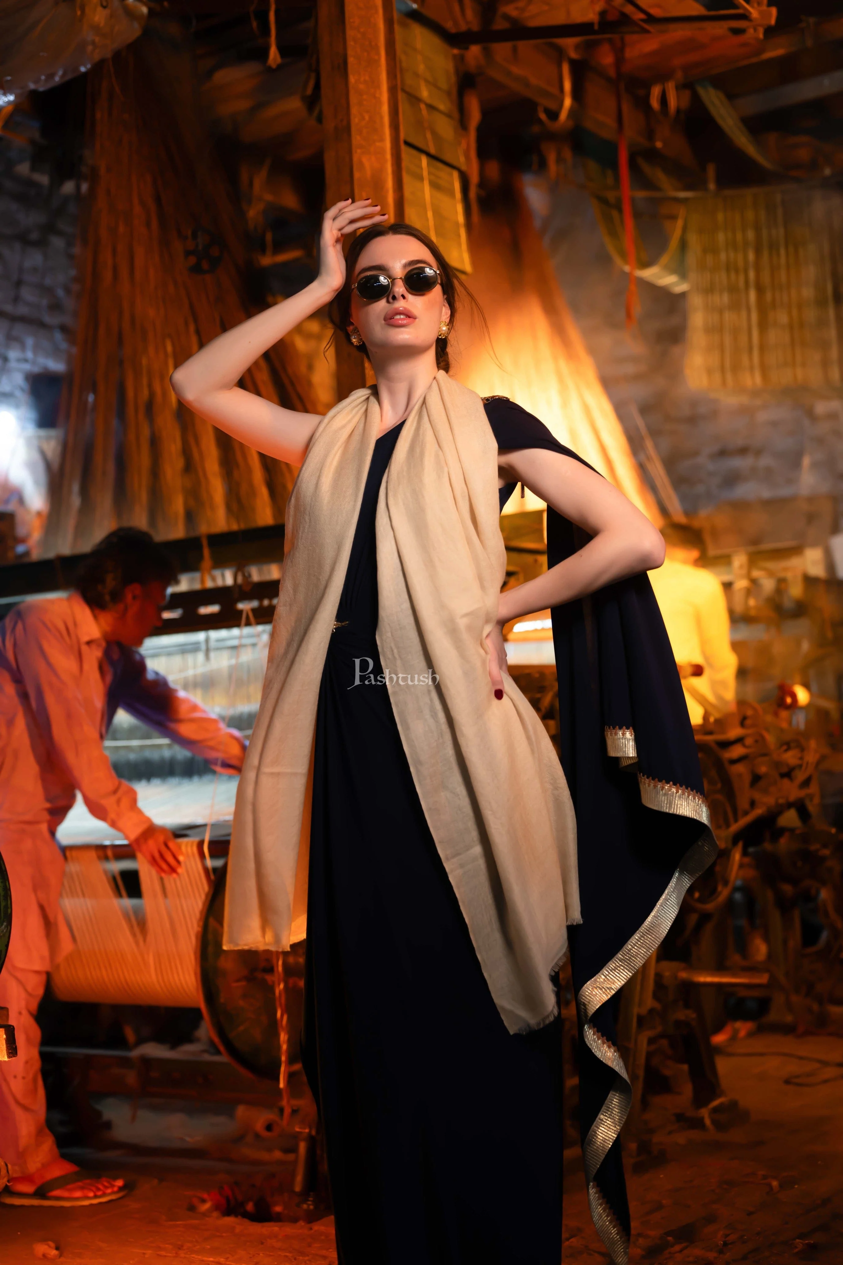Pashtush Womens Cashmere Stole,  Design, Beige - Image 4