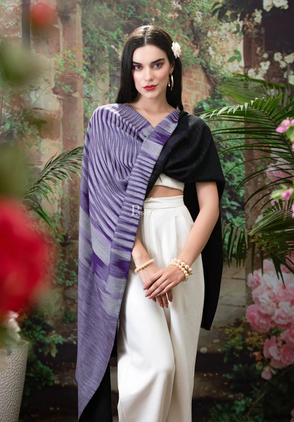Pashtush womens cashmere stole, Space dyed design, Multicolour - Image 2