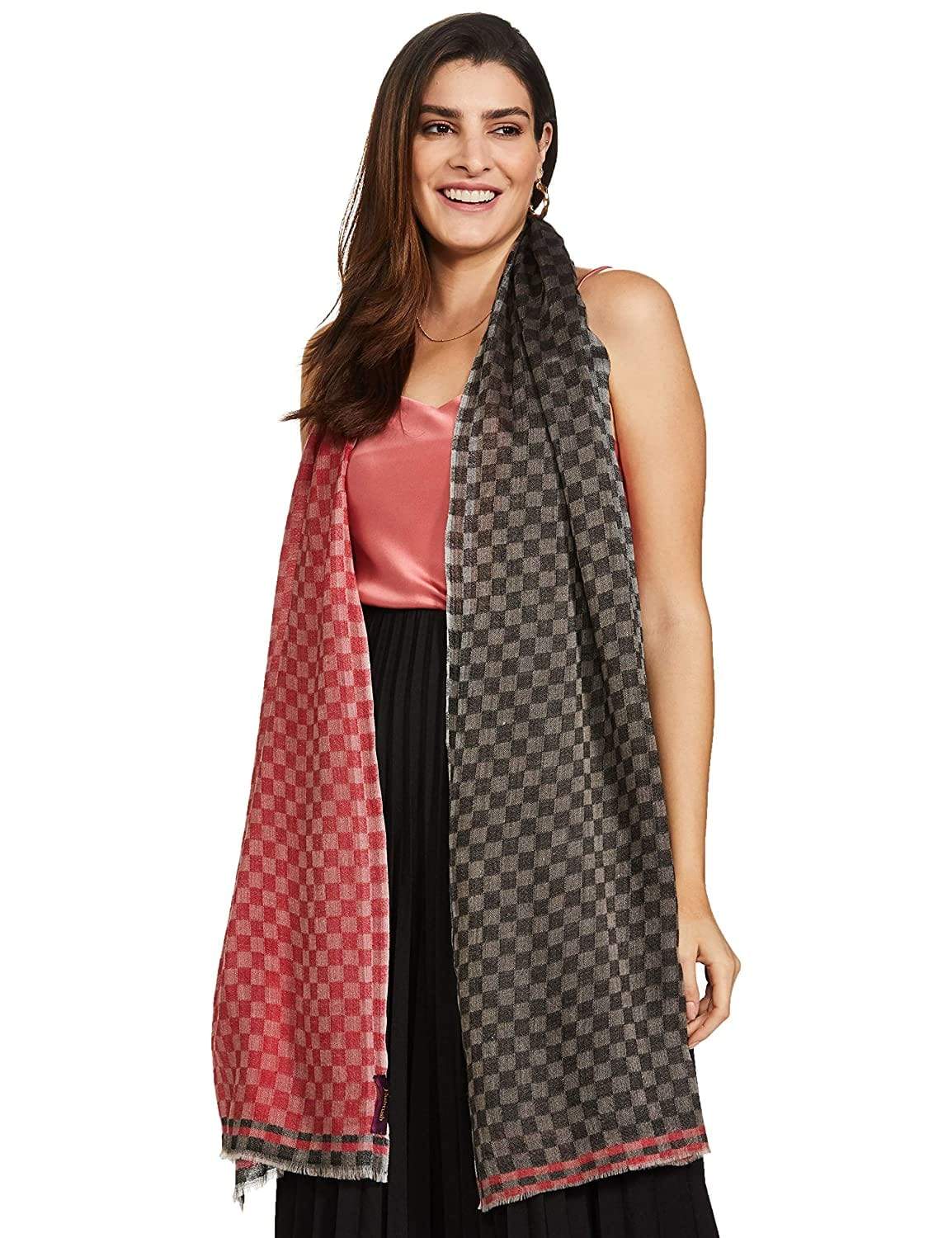 Pashtush Womens Cashmere Wool Scarf, Reversible Weave, Twin Checks Scarf - Image 7