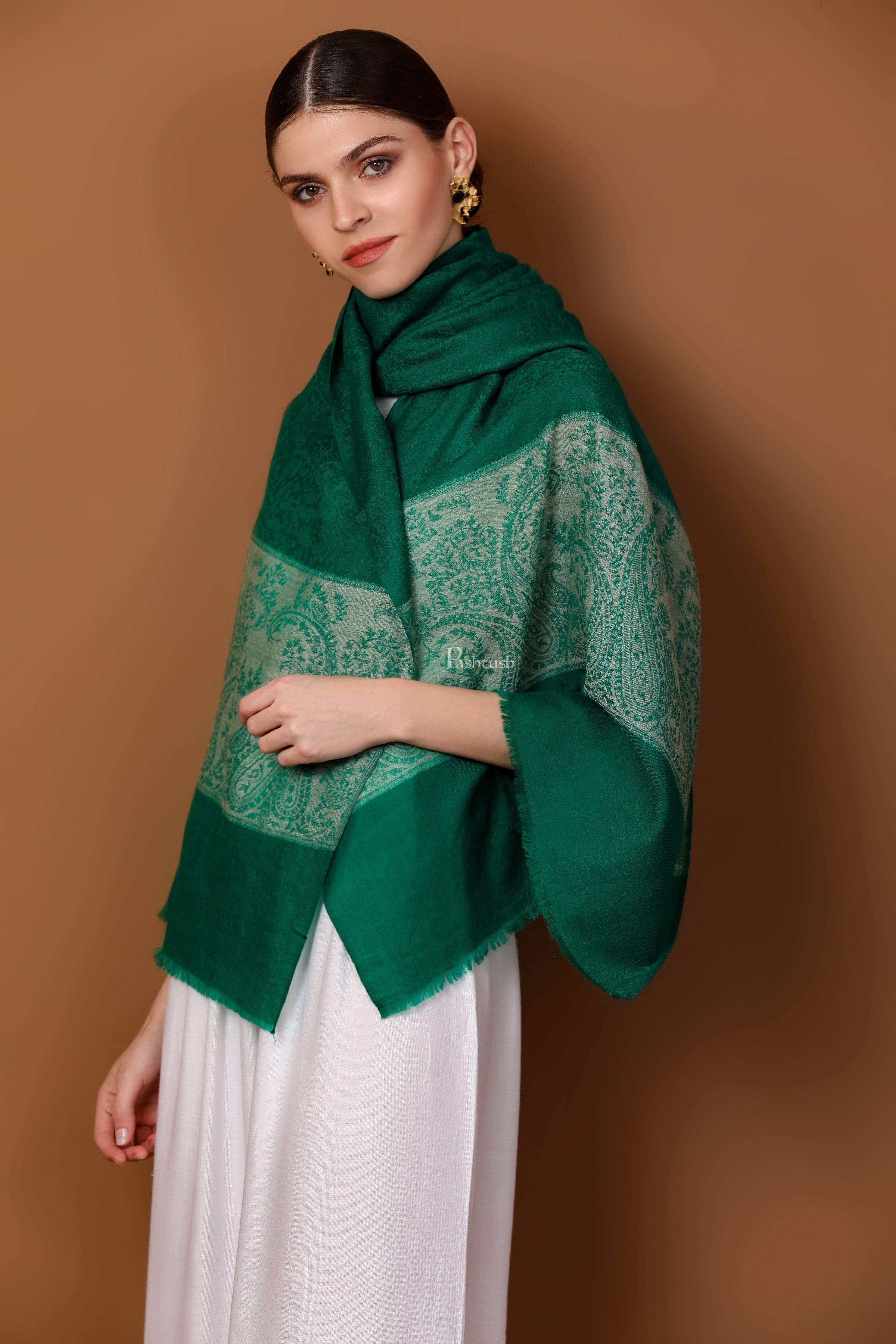 Pashtush Womens Scarf With Chanting Paisleys Design, Soft And Warm, Emerald Green - Image 7