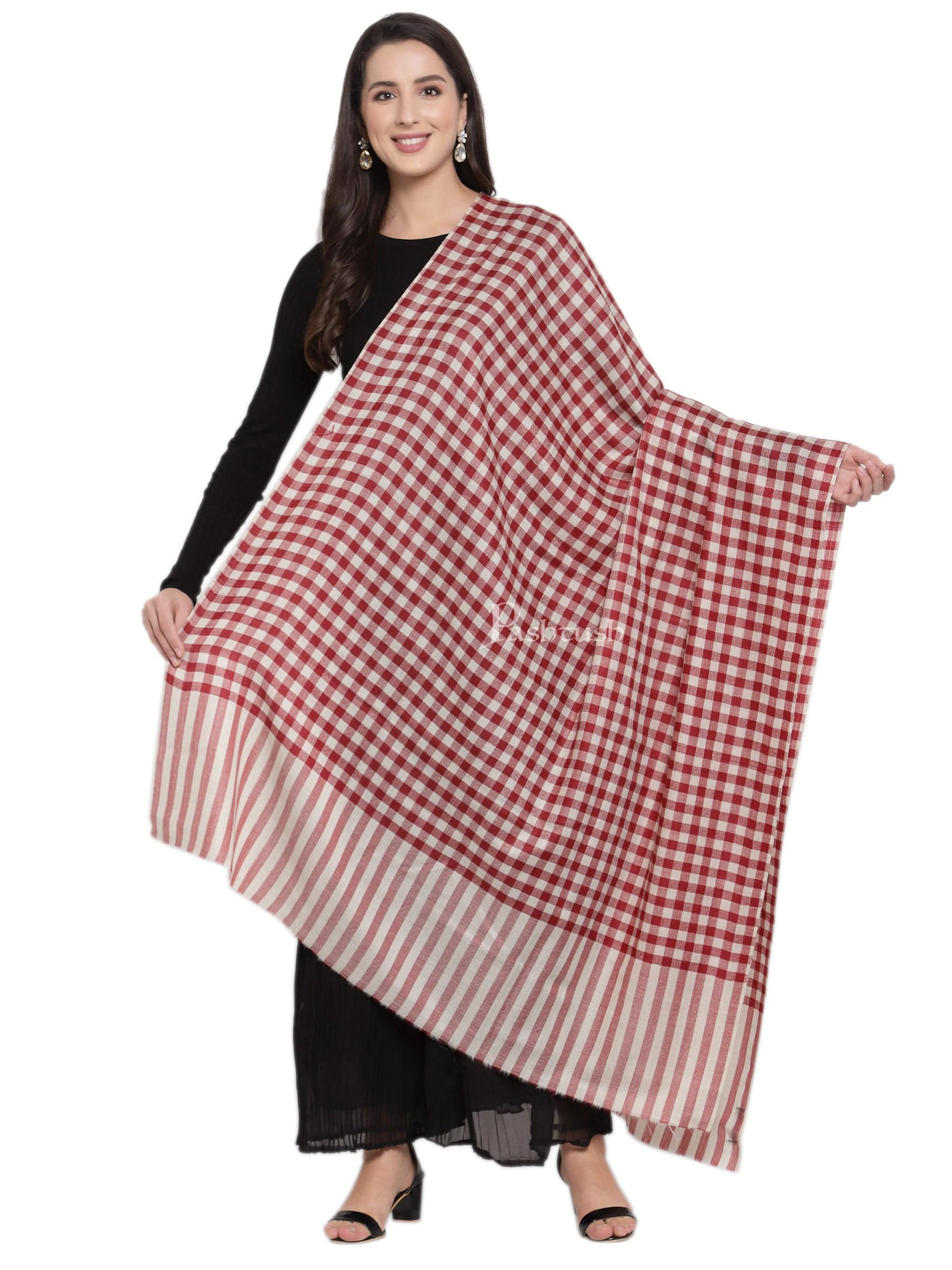 Pashtush Womens Check Shawl, Ultra Soft Wool, Full Size - Image 4