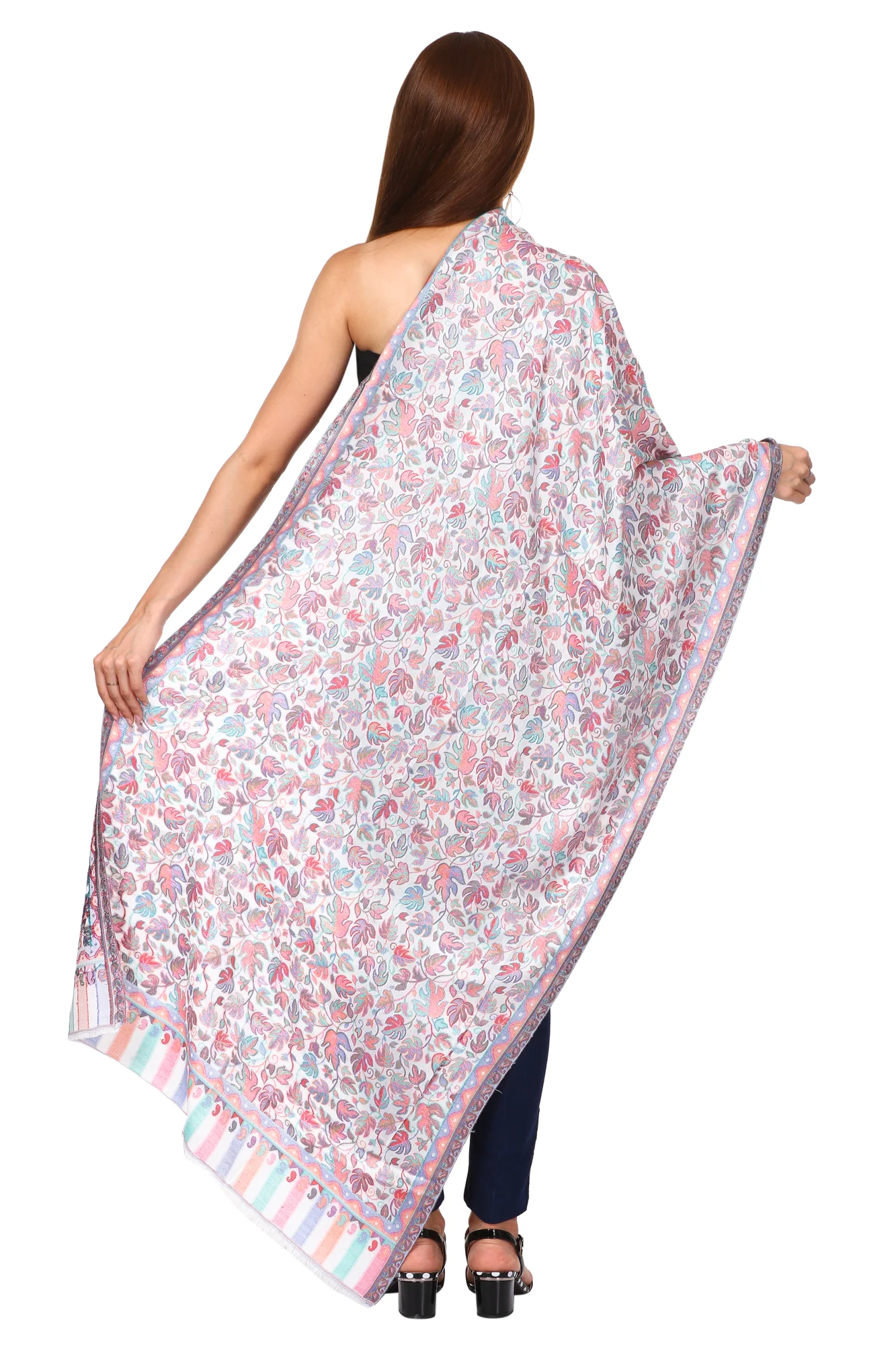 Pashtush Women's Chinar Kaani Design, Soft Bamboo Scarf, Casual Shawls, Stoles, Wraps (soft Bamboo) White - Image 3