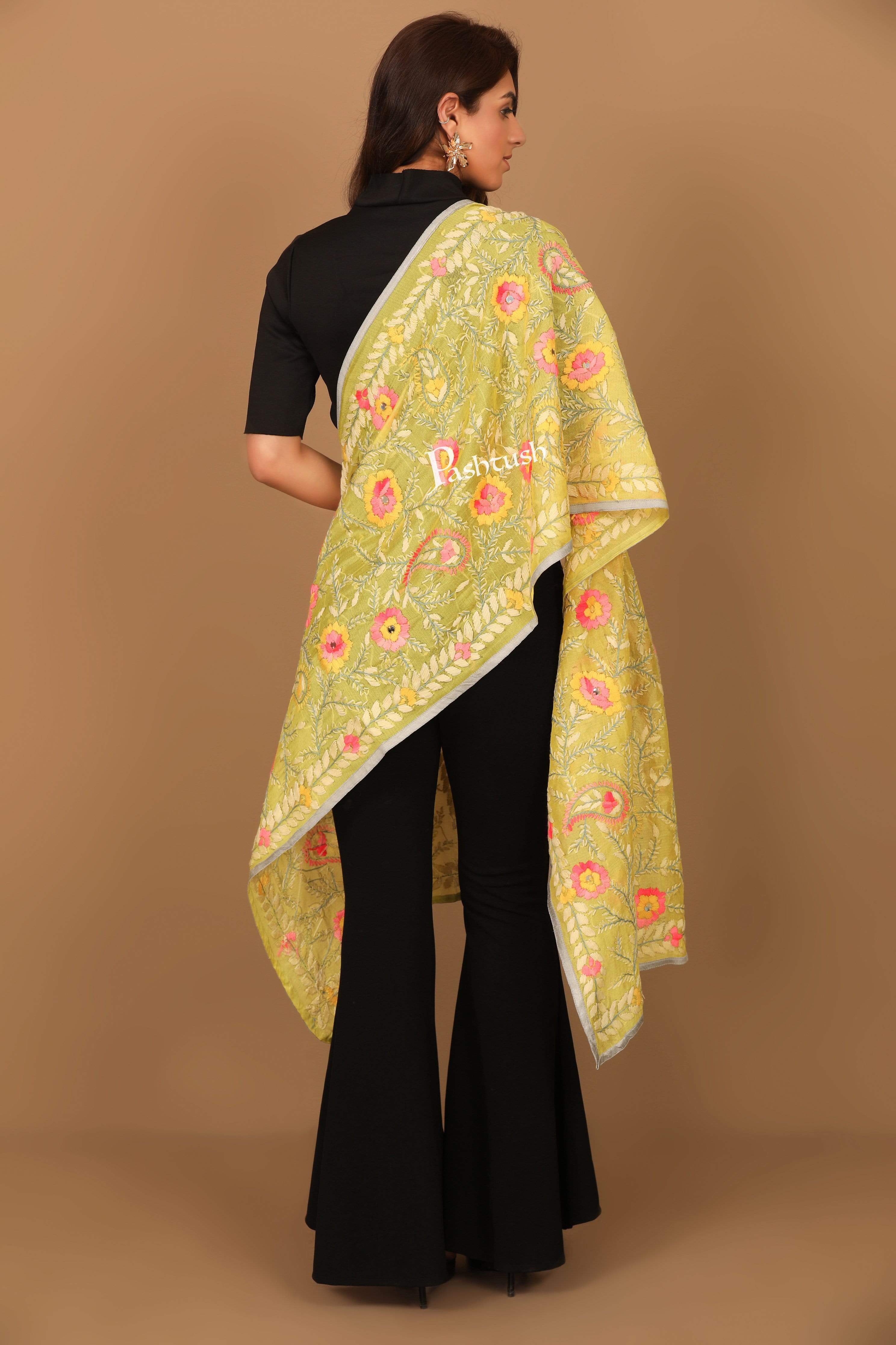 Pashtush Womens Dupatta, 100% Hand Embroidered Kantha Needlework Work, Free Size - Image 3
