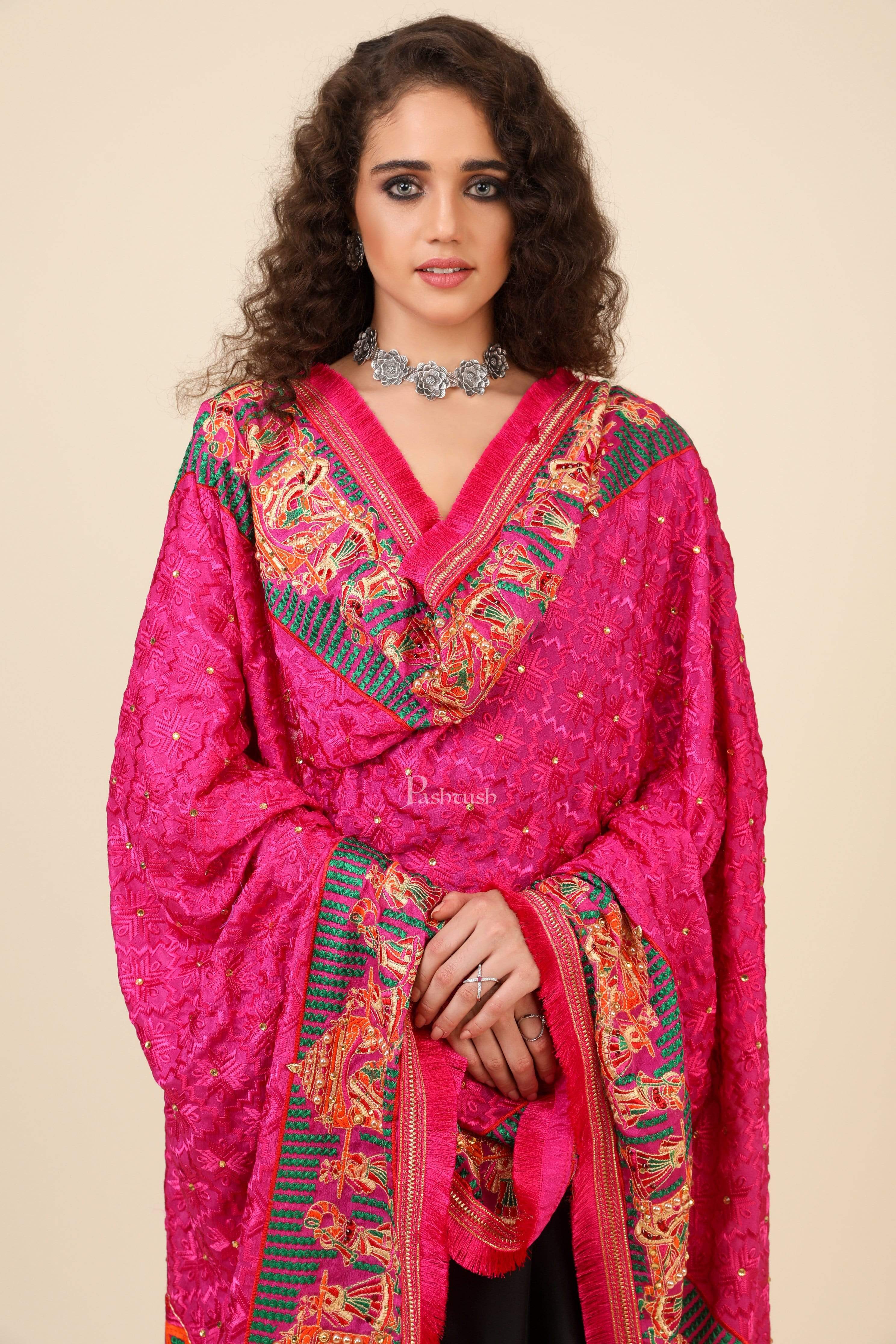 Pashtush Womens Dupatta, Royal Doli, Bridal Collection, Fuchsia - Image 4