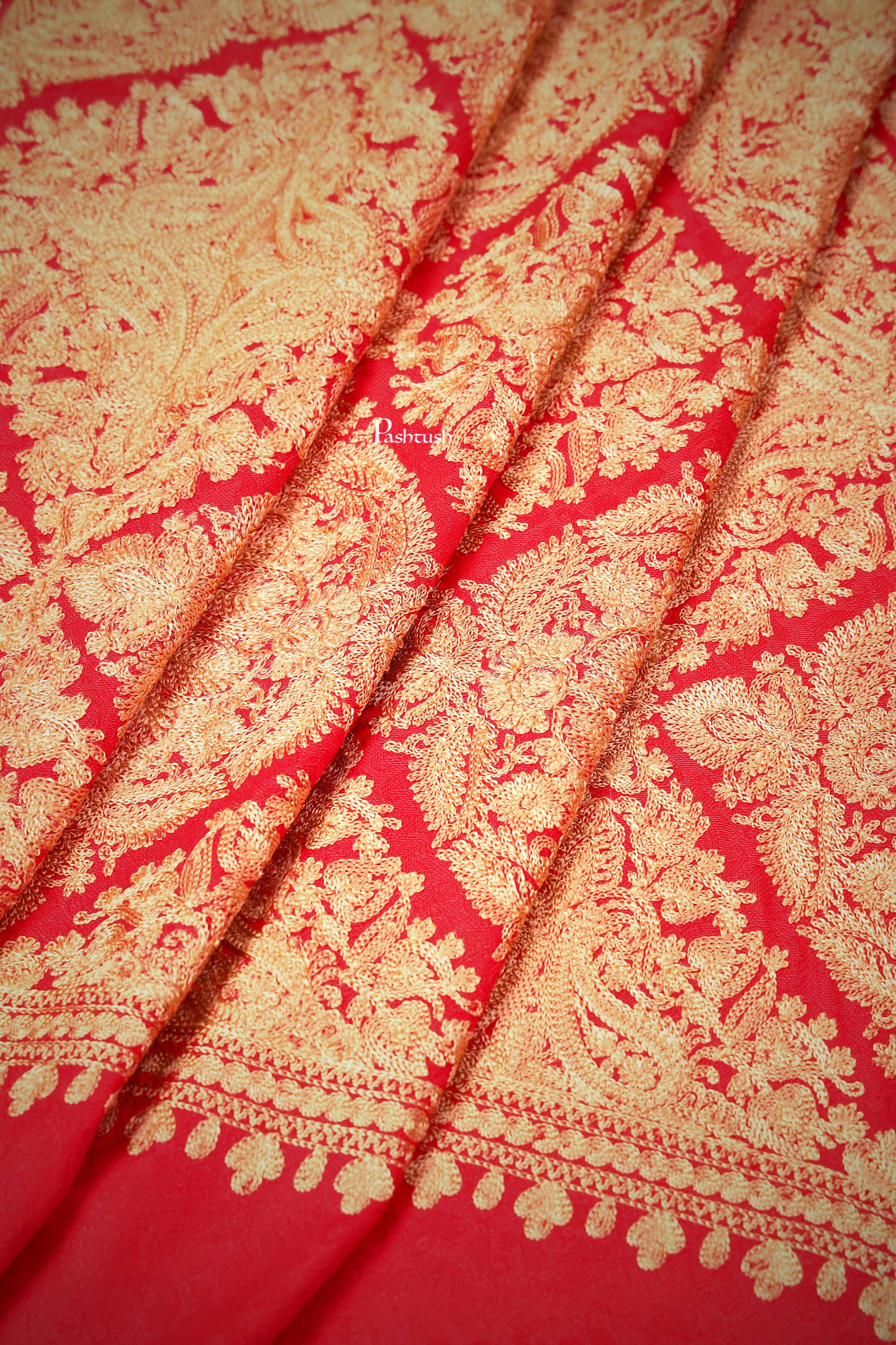 Pashtush Womens Embroidered Bamboo Scarf, Soft Faux Pashmina, Scarlet Red - Image 2