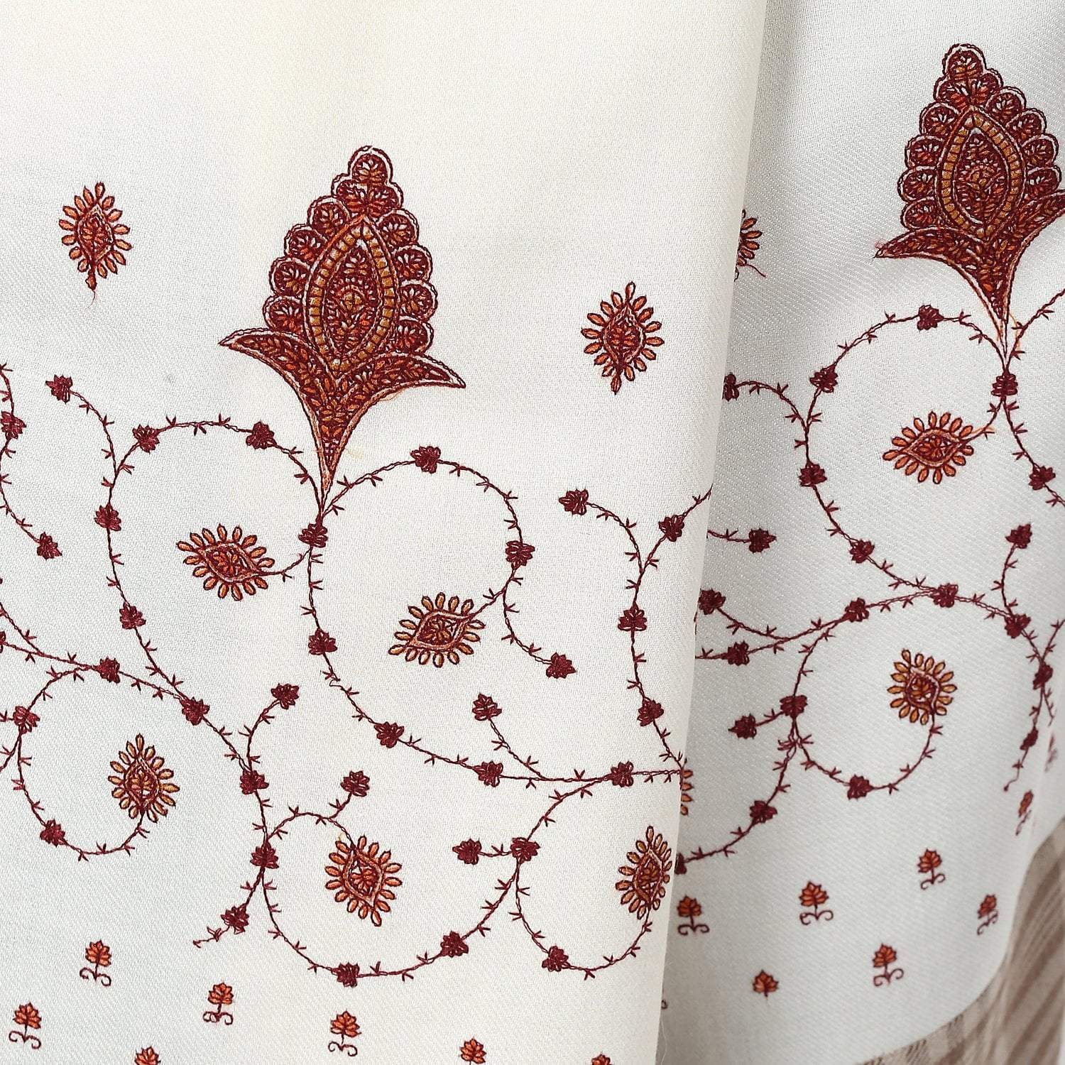 Pashtush Women'S Embroidered Wool Shawl White With Check Palla - Image 3