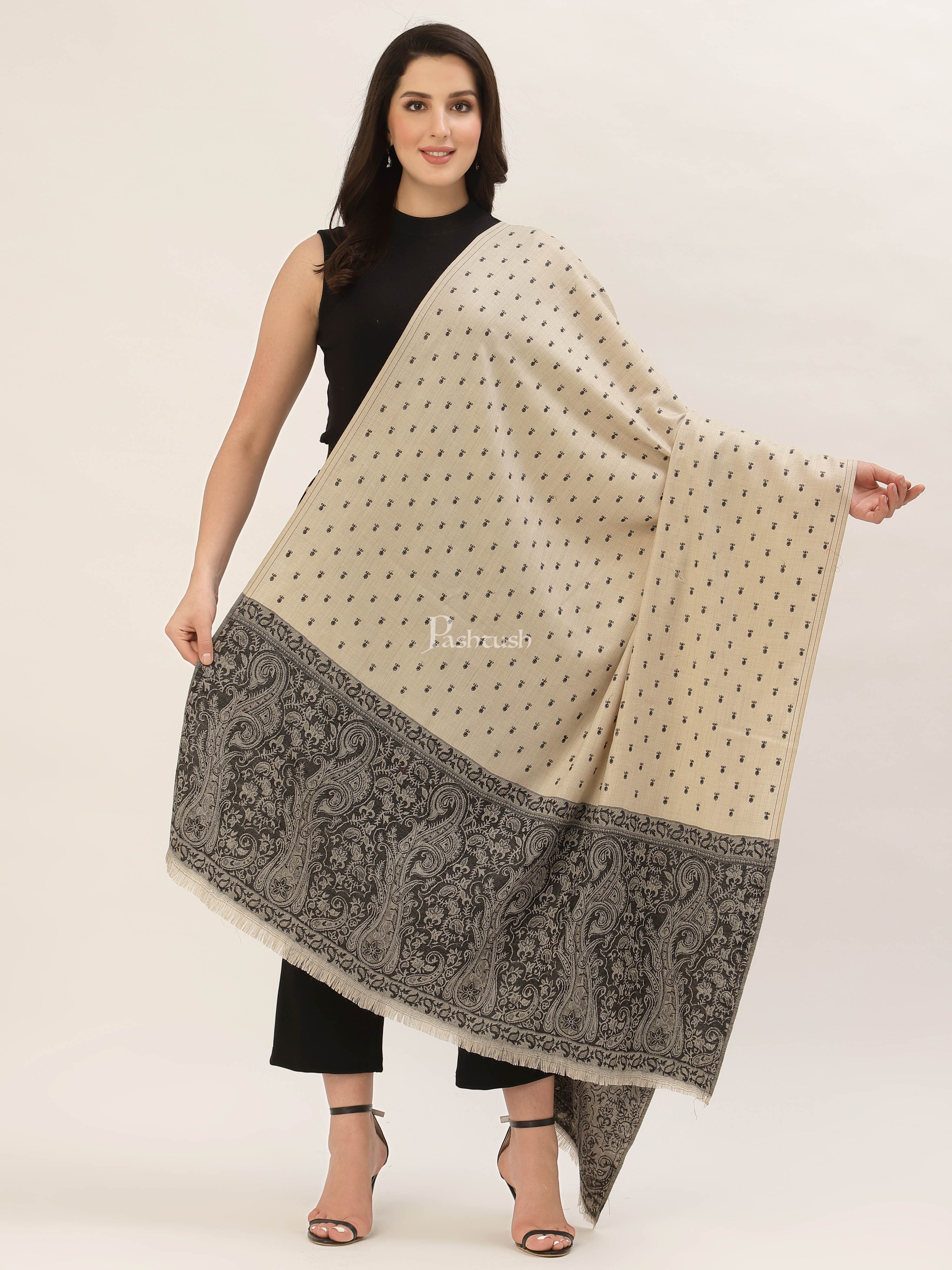 Pashtush Womens Embroidery Shawl, Jacquard Palla, Fine Wool - Image 2