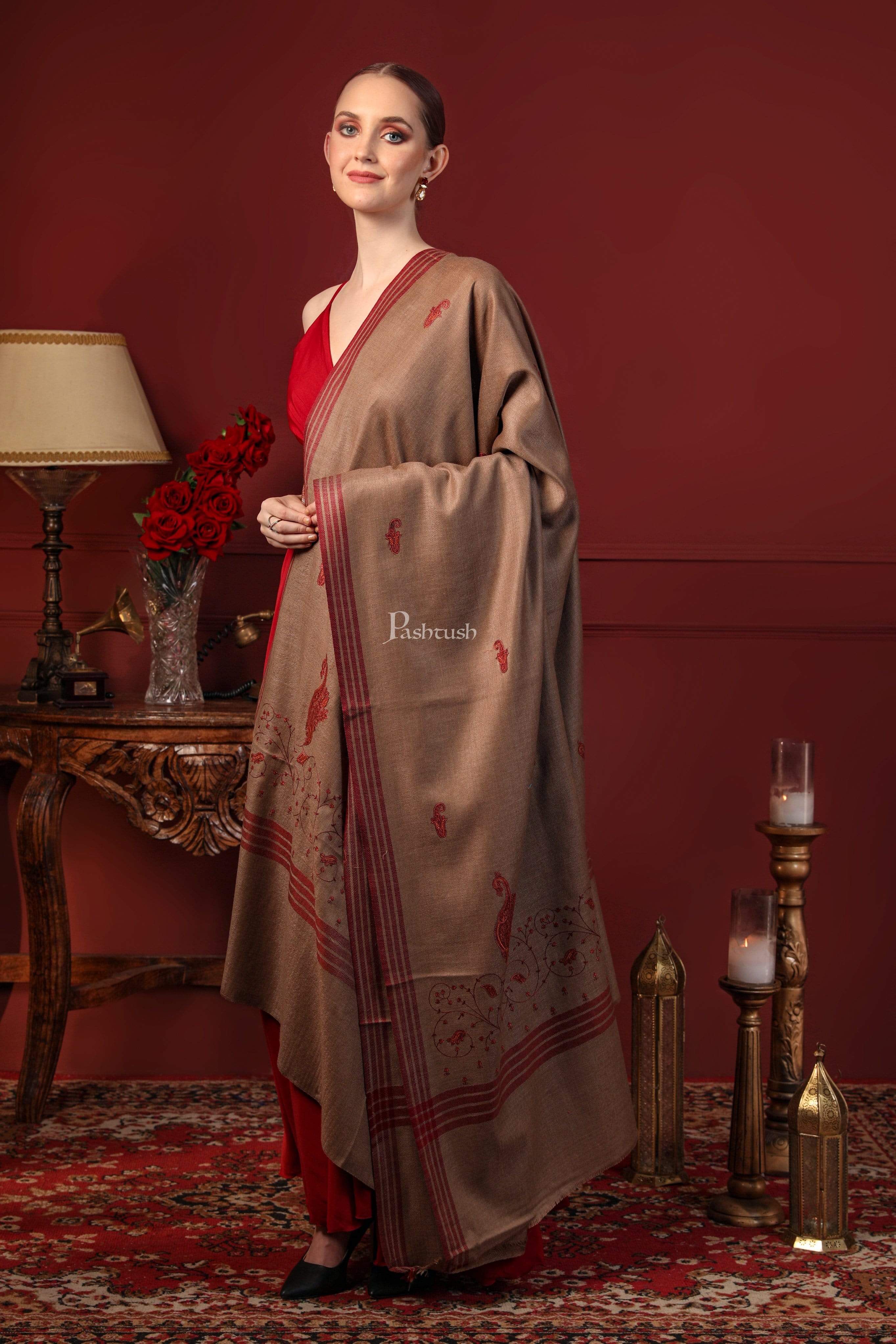 Pashtush Womens Embroidery Shawl, Large And Warm - Image 3
