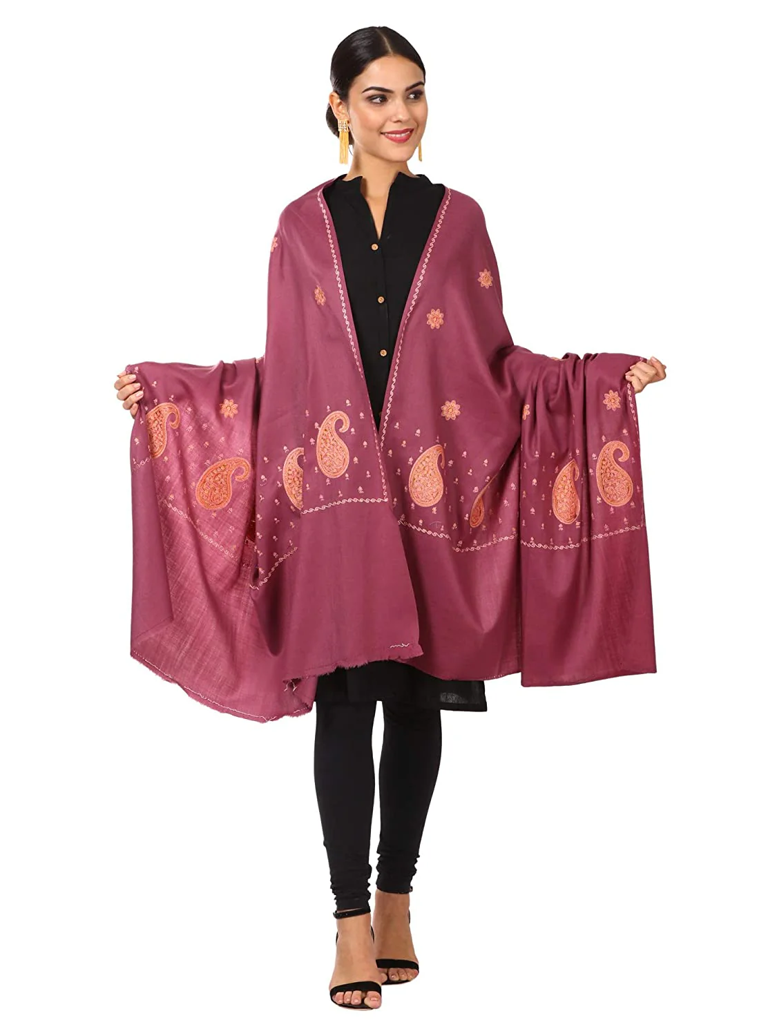 Pashtush Women'S Embroidery Wool With Palla Embroidery Paisley Design Peel Lilac - Image 4