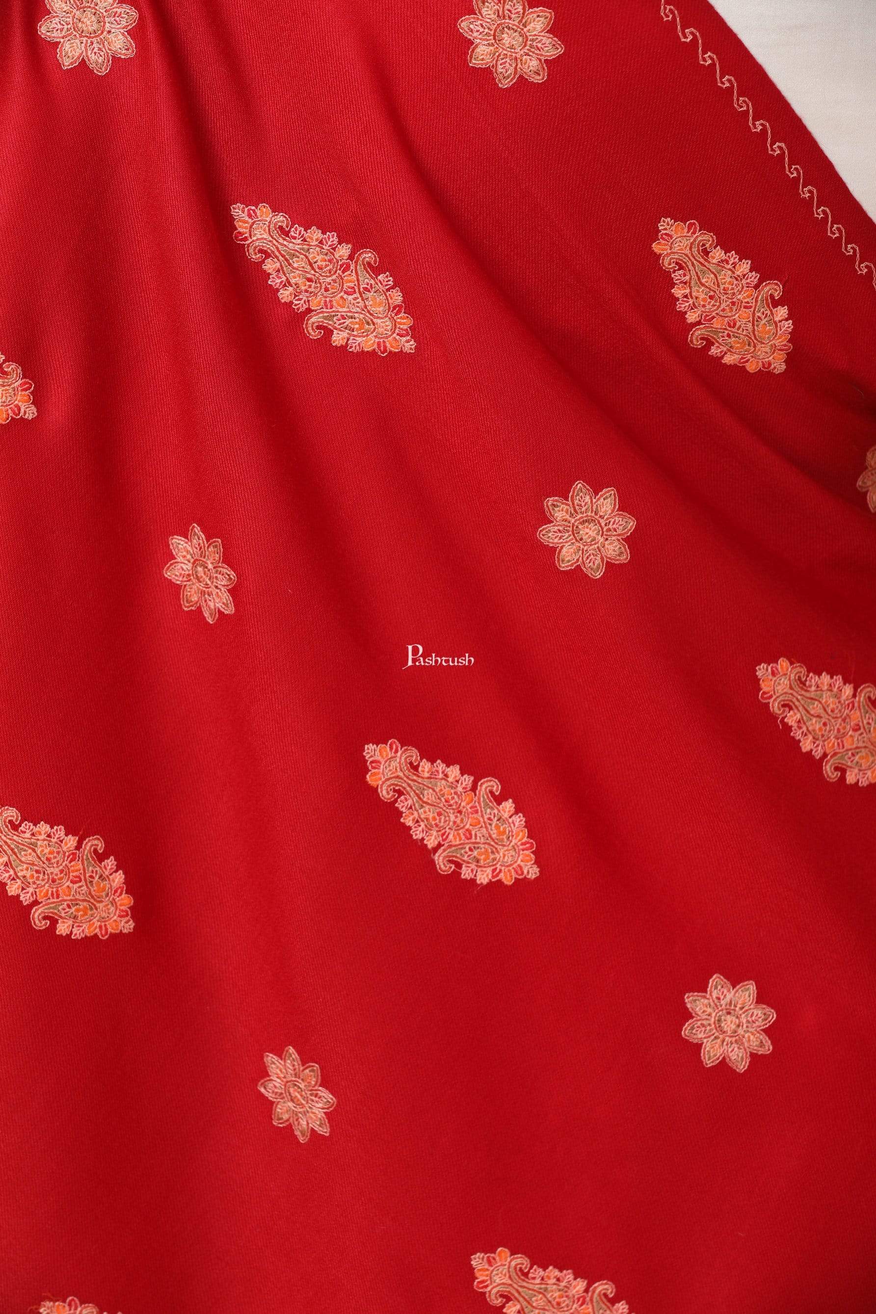 Pashtush Women'S Embroidery Wool With Palla Embroidery Paisley Design Red - Image 2