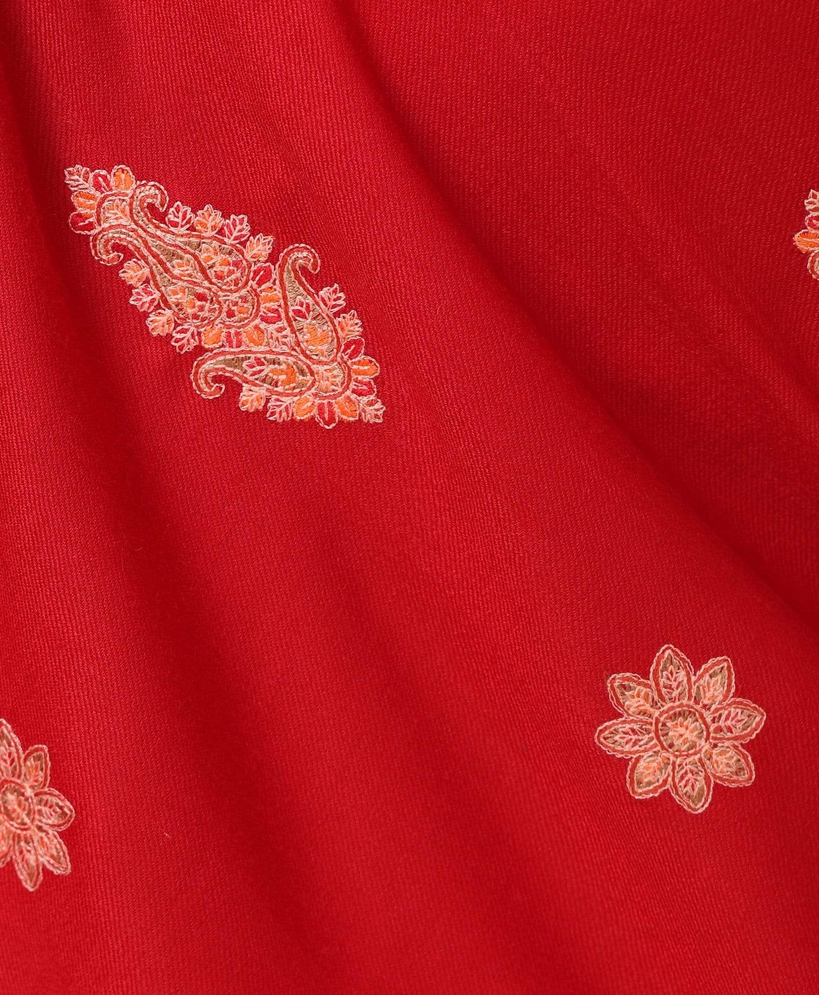 Pashtush Women'S Embroidery Wool With Palla Embroidery Paisley Design Red - Image 3