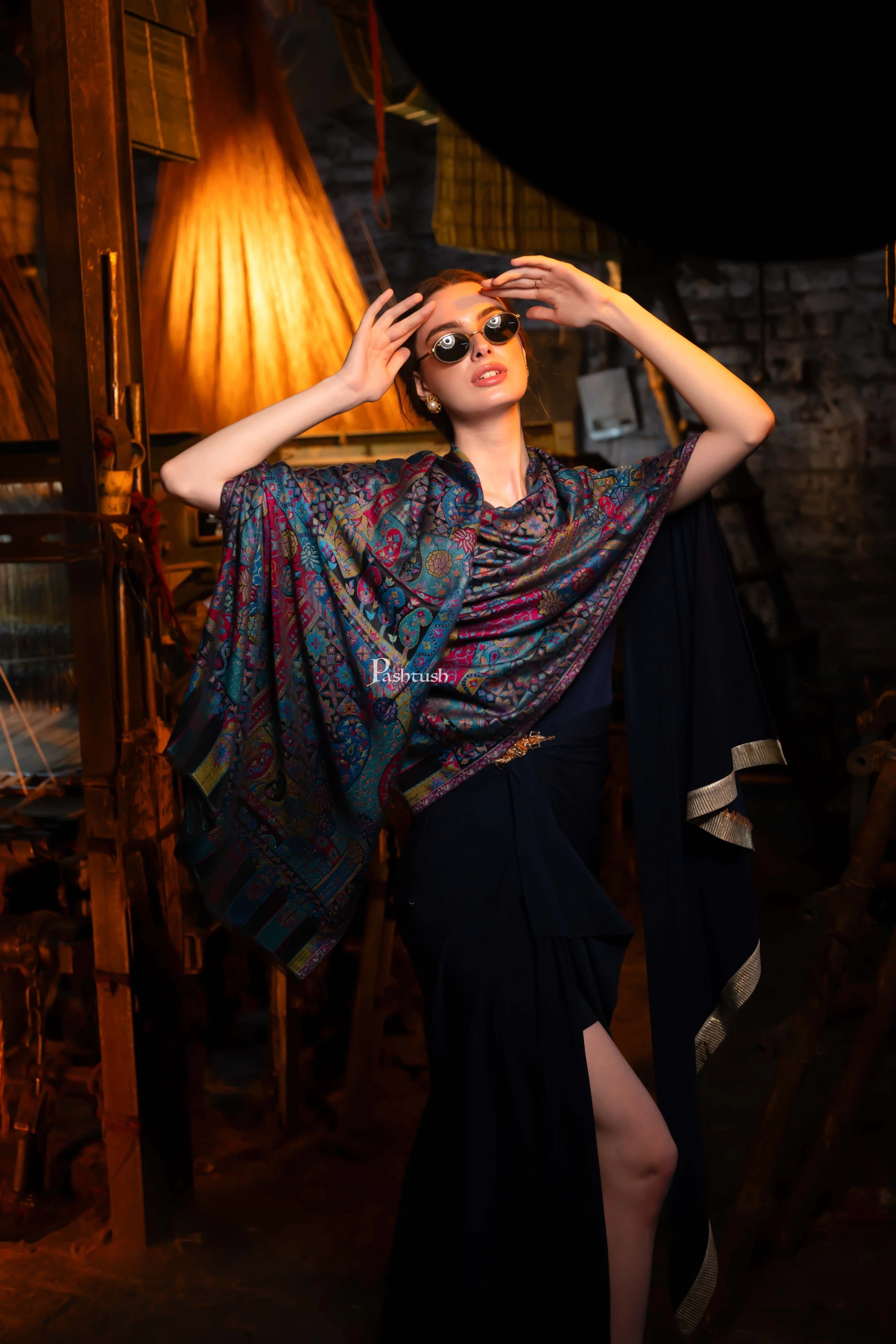 Pashtush Women's Ethnic Design, Soft Bamboo Scarf, Stoles, Wraps, Black - Image 3