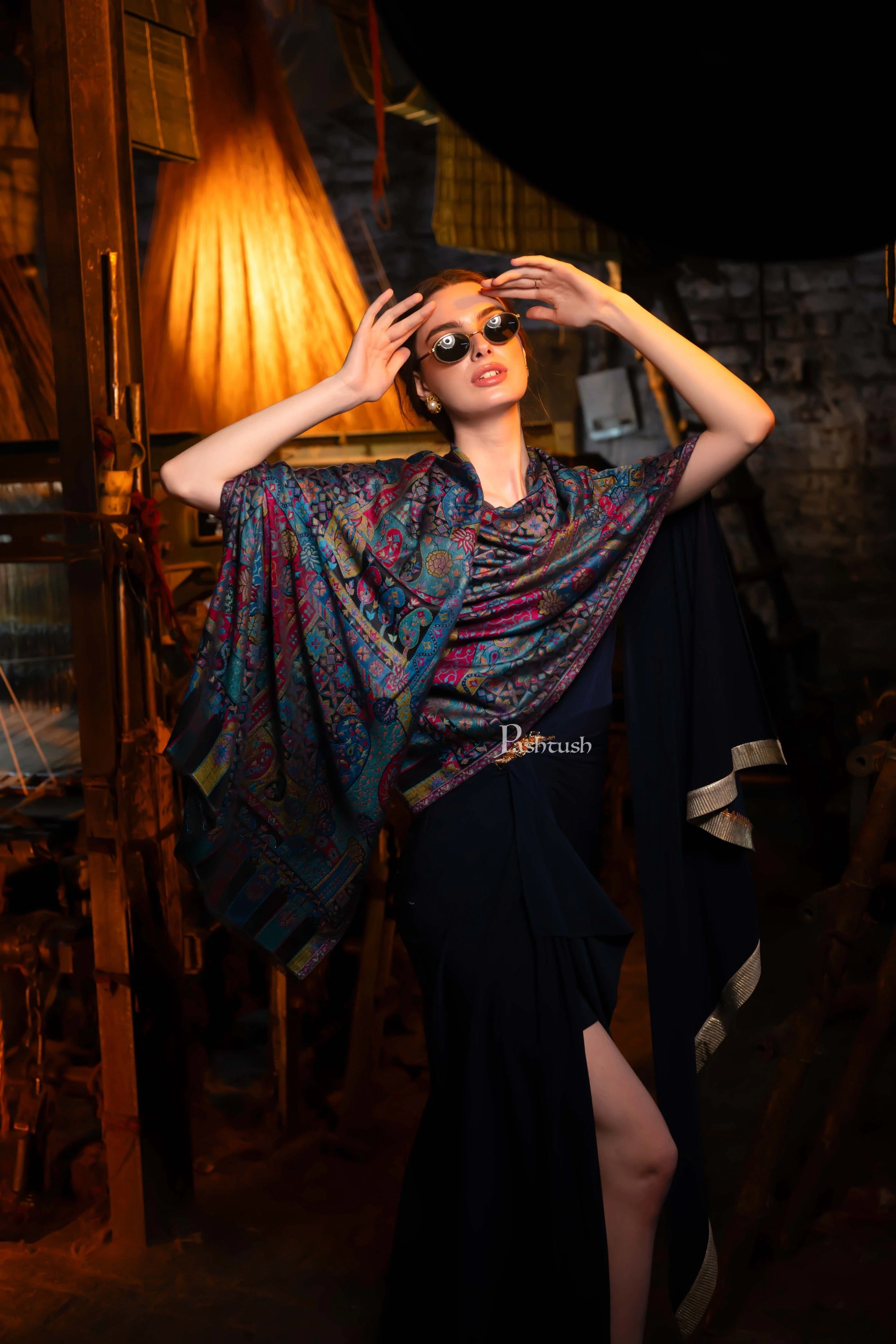 Pashtush Women's Ethnic Design, Soft Bamboo Scarf, Stoles, Wraps, Black - Image 6