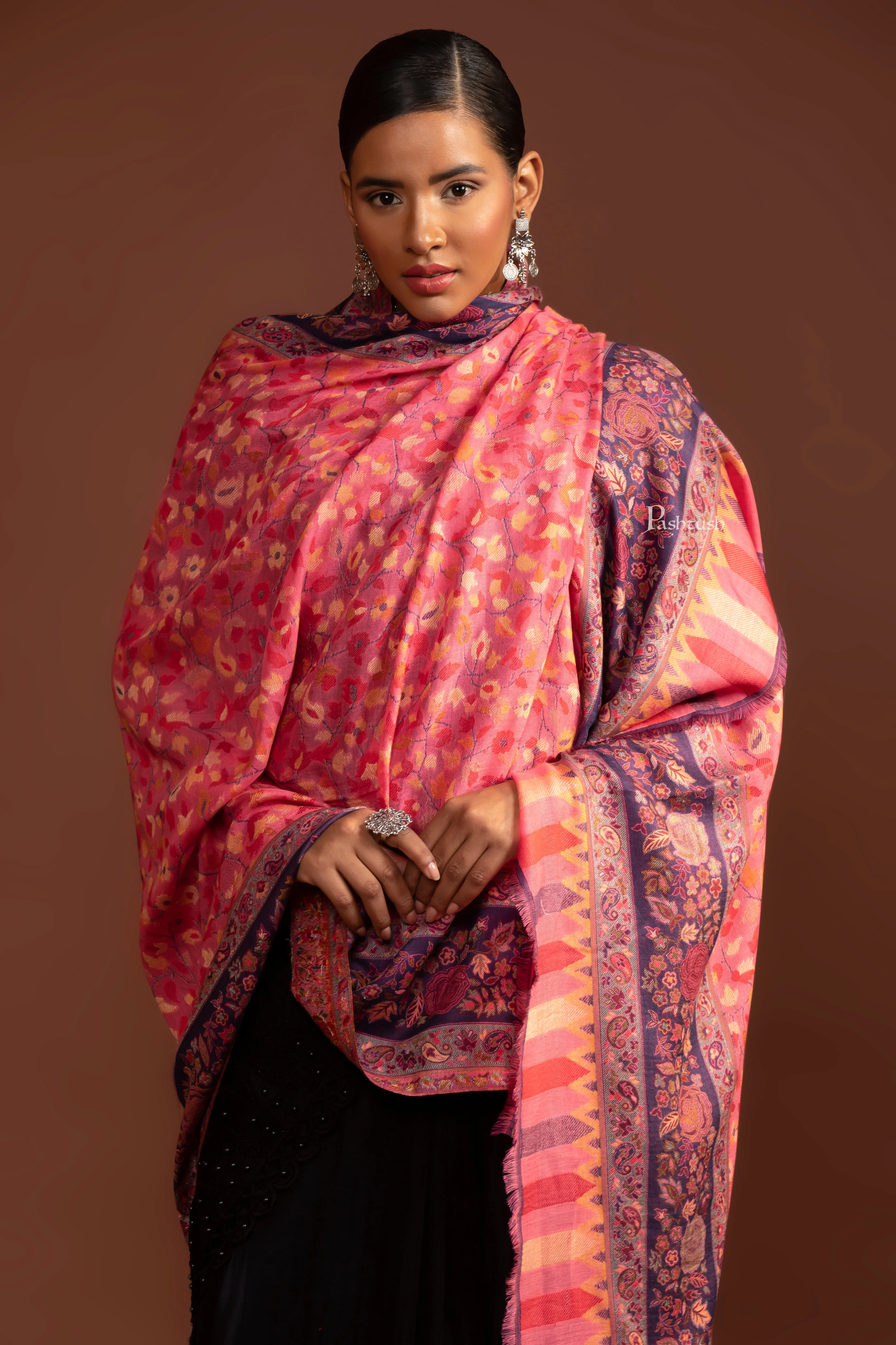 Pashtush Womens Ethnic Weave Shawl, Reversible, Multicoloured - Image 5